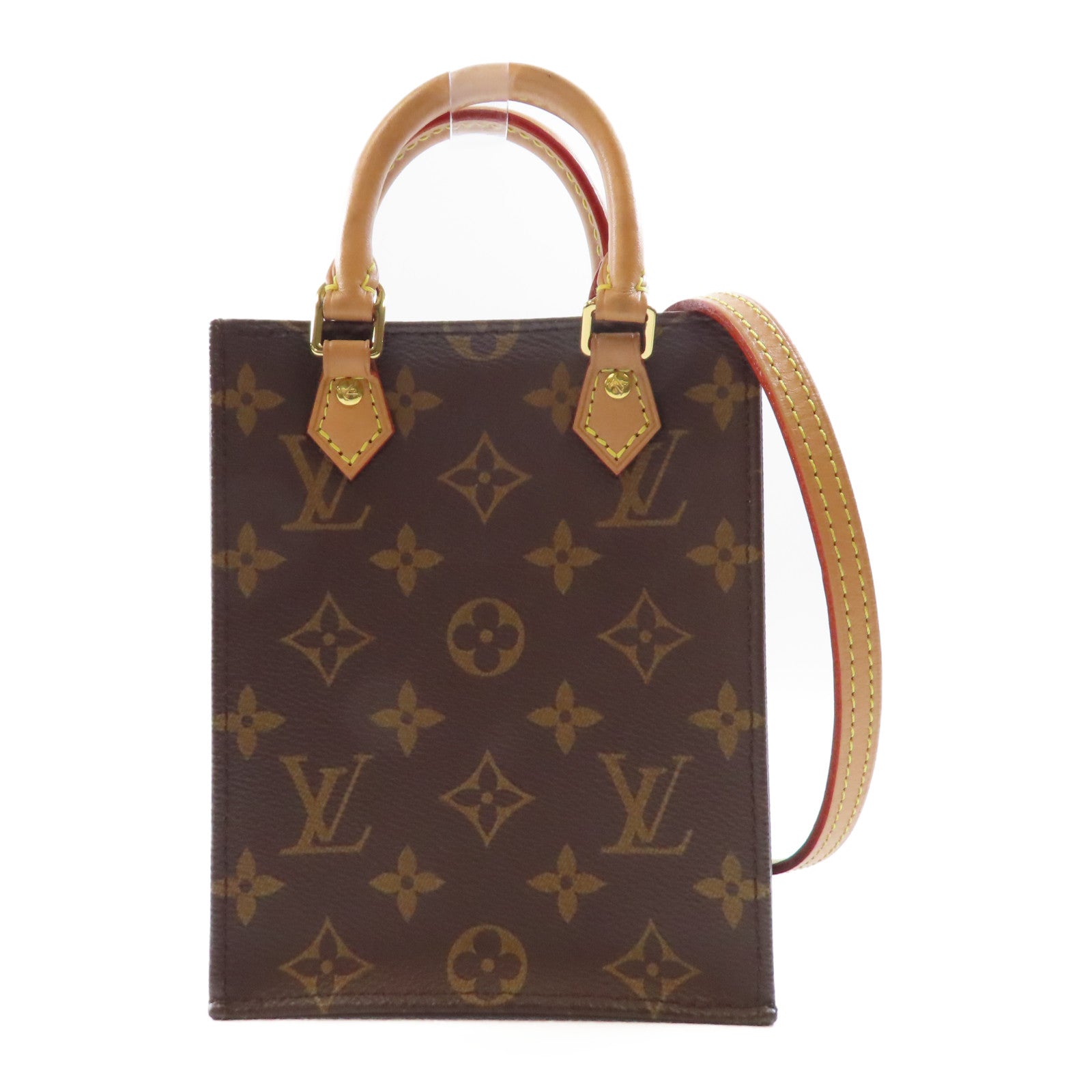 LOUIS VUITTON Monogram Petit Sac Plat金扣手挽肩背兩用袋棕色