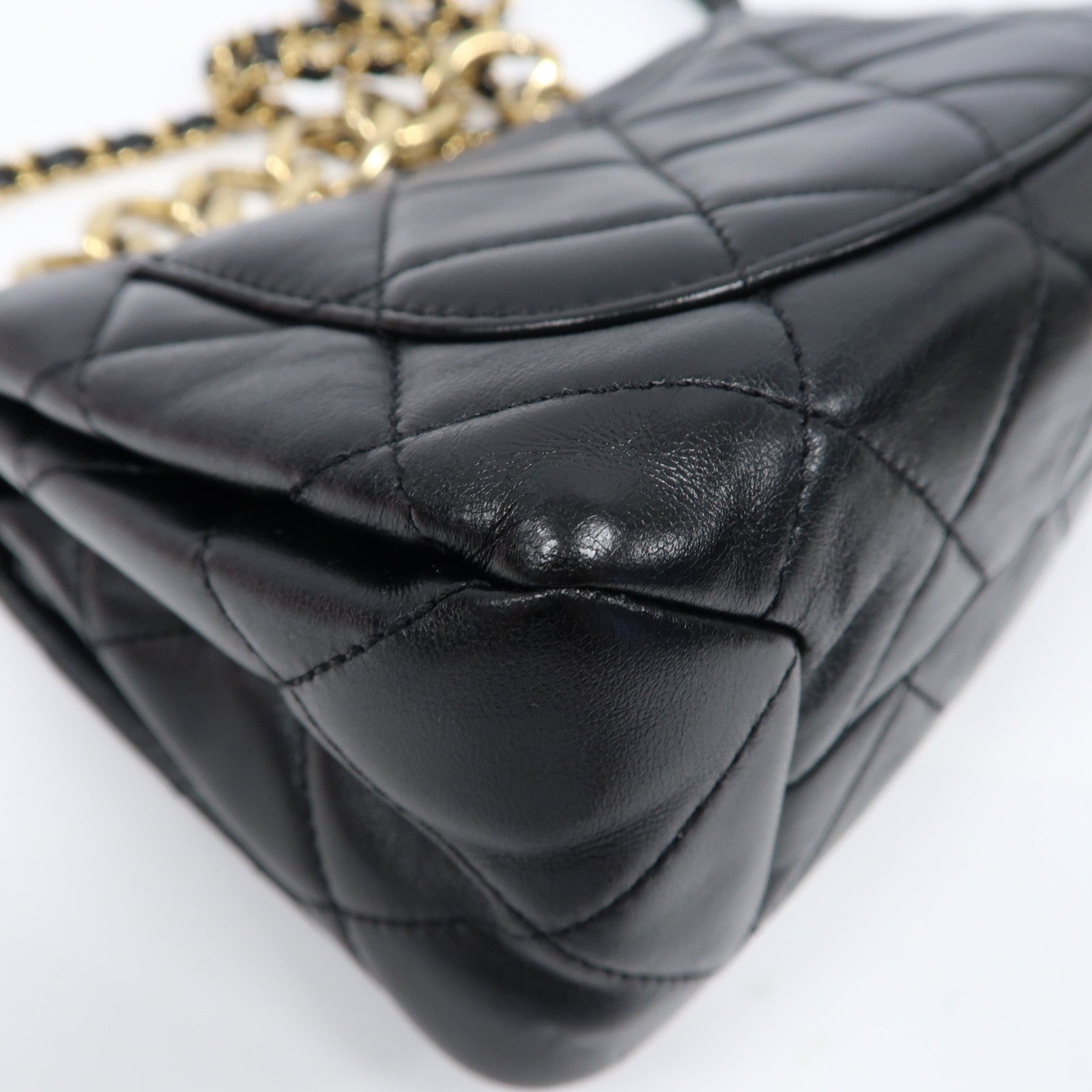 CHANEL 菱格羊皮皮革2 Way Shoulder Bag金扣手挽肩背兩用袋黑色