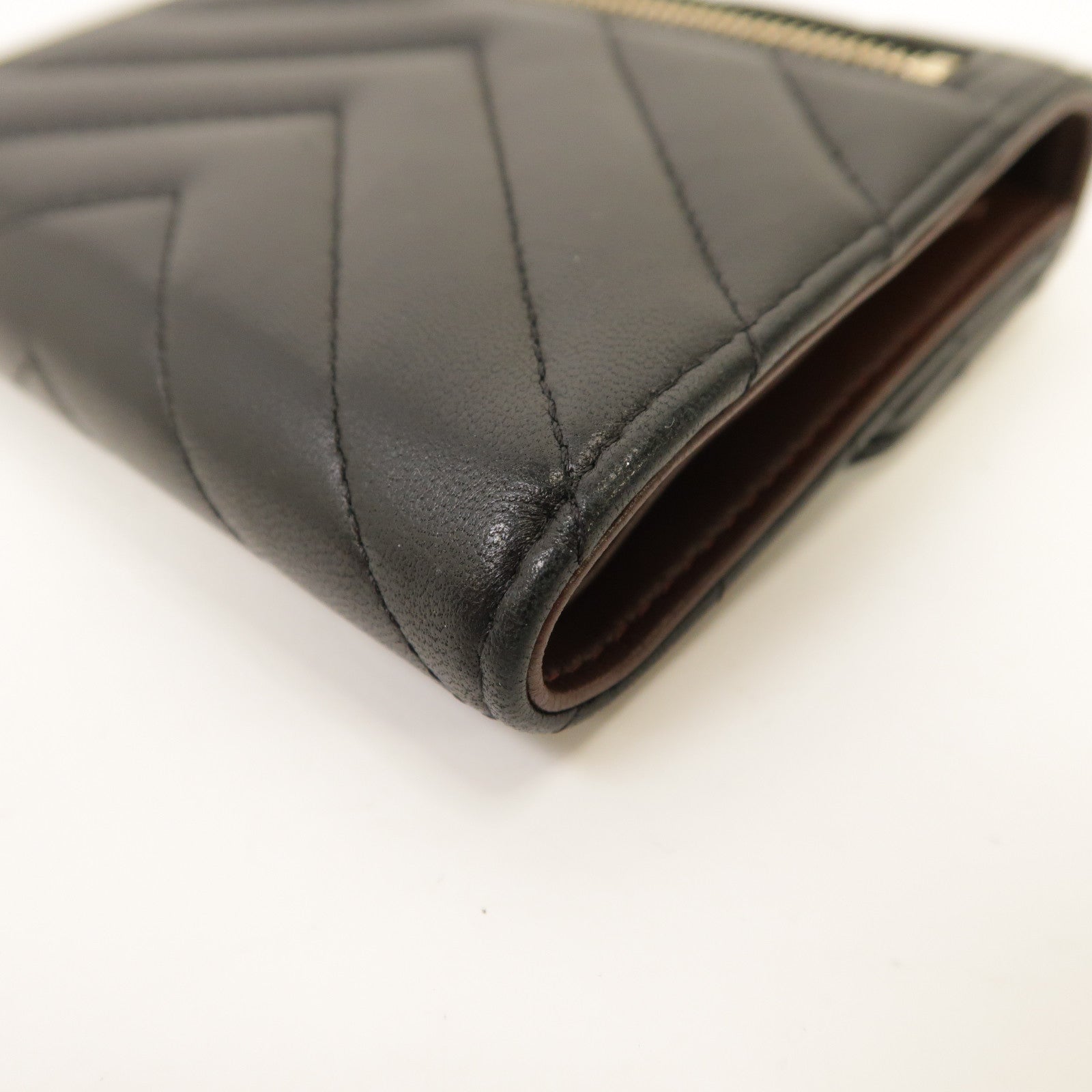 CHANEL 斜紋羊皮皮革Wallet金扣錢包黑色
