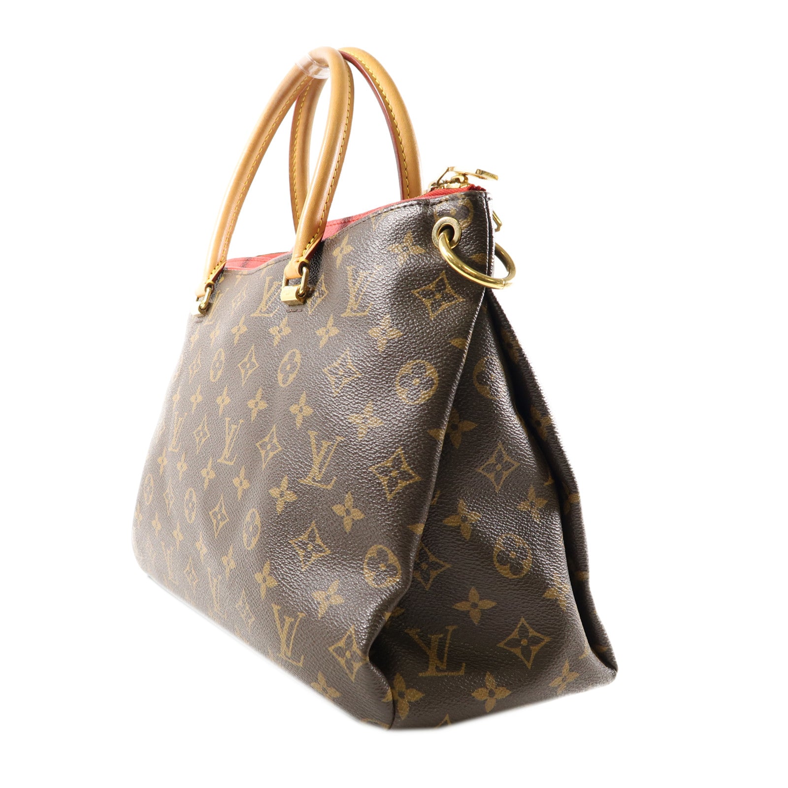 LOUIS VUITTON Monogram Pallas金扣手挽肩背兩用袋棕色/紅色