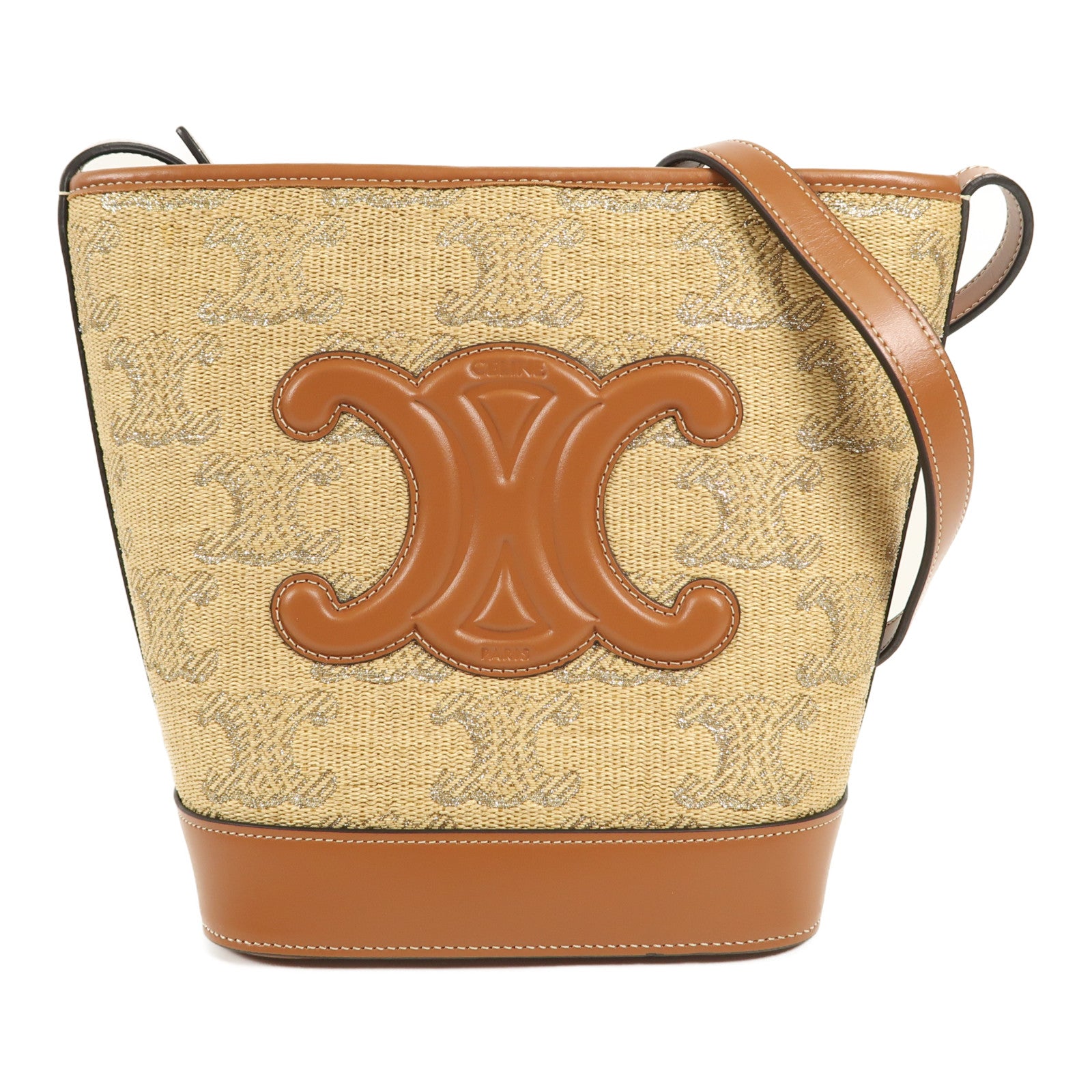 CELINE Raffia Bucket Cuir Triomphe金扣肩背袋