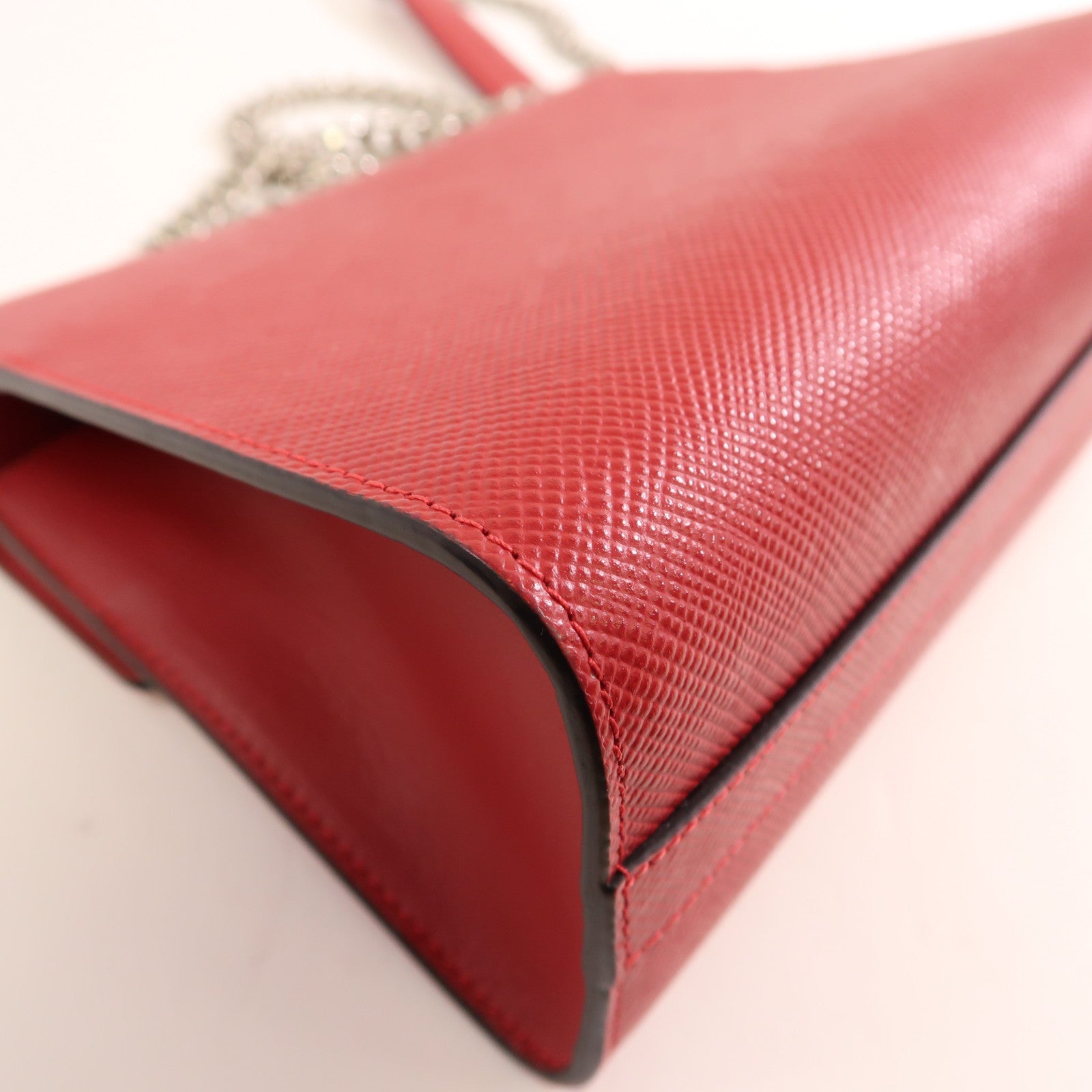 PRADA 牛皮皮革Chain Shoulder Bag銀扣鏈帶肩背袋