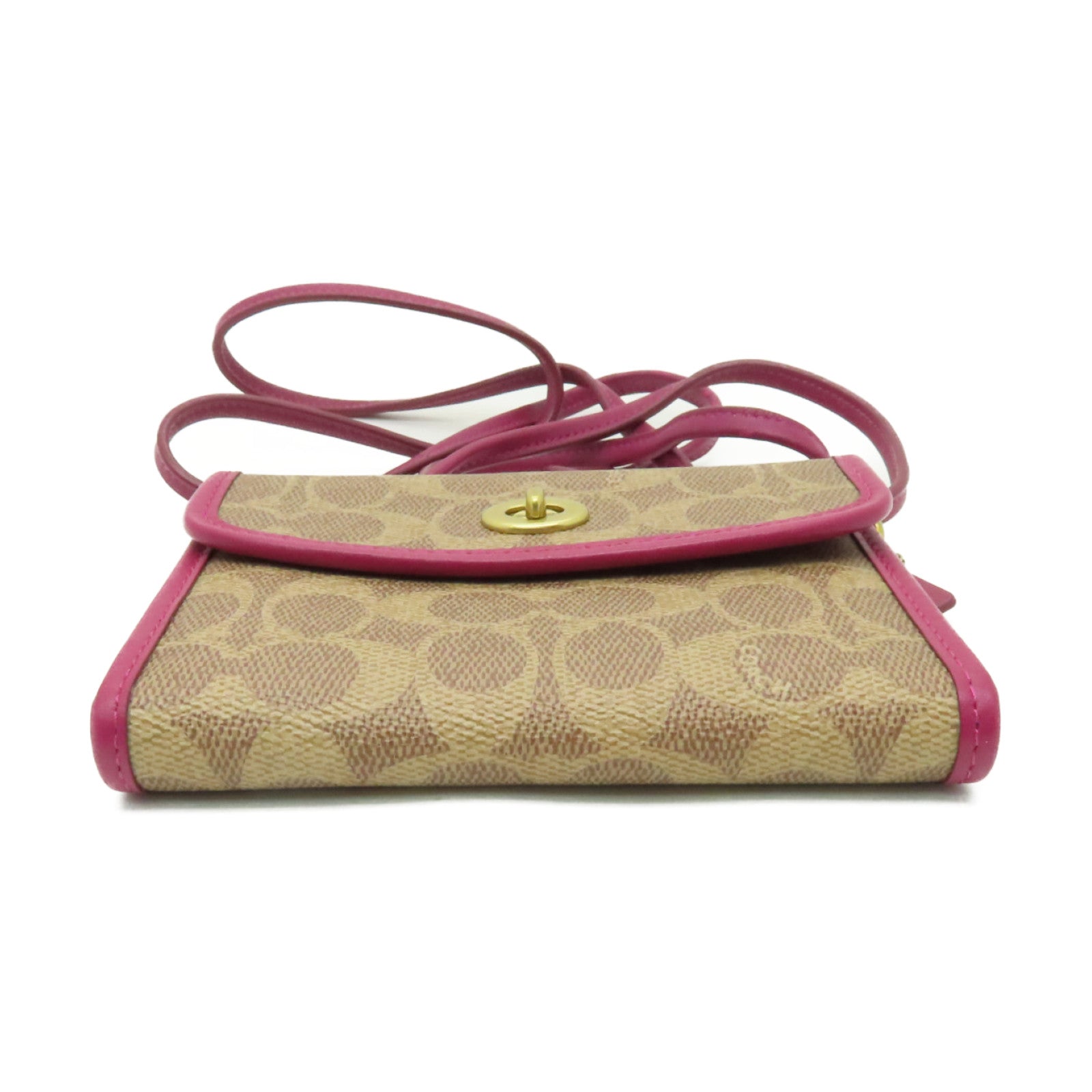 COACH 【激減優惠】塗層帆布Shoulder Bag金扣肩背袋棕色/粉紅色