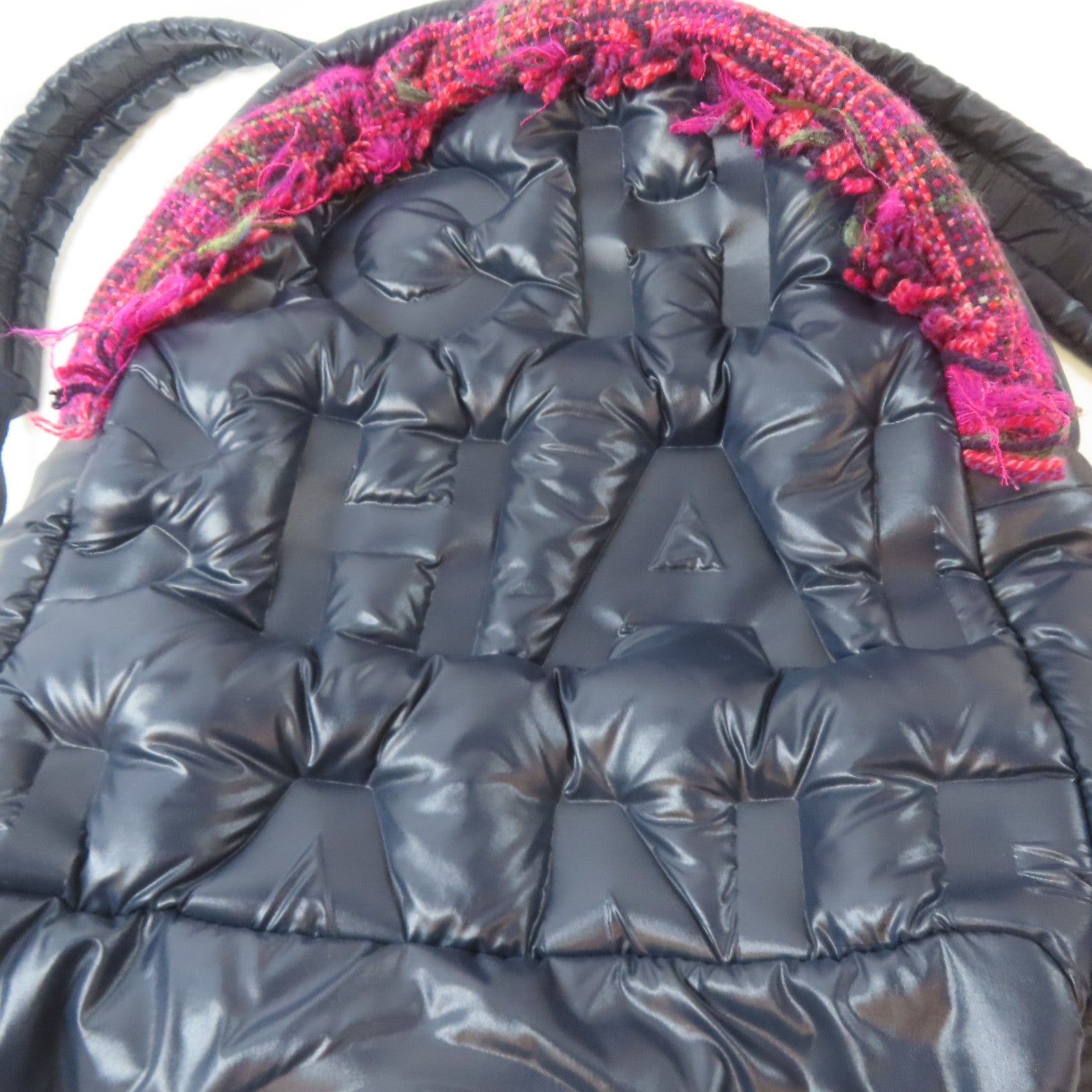CHANEL 【激減優惠】尼龍/斜紋軟呢Backpack銀扣背包深藍色/粉紅色