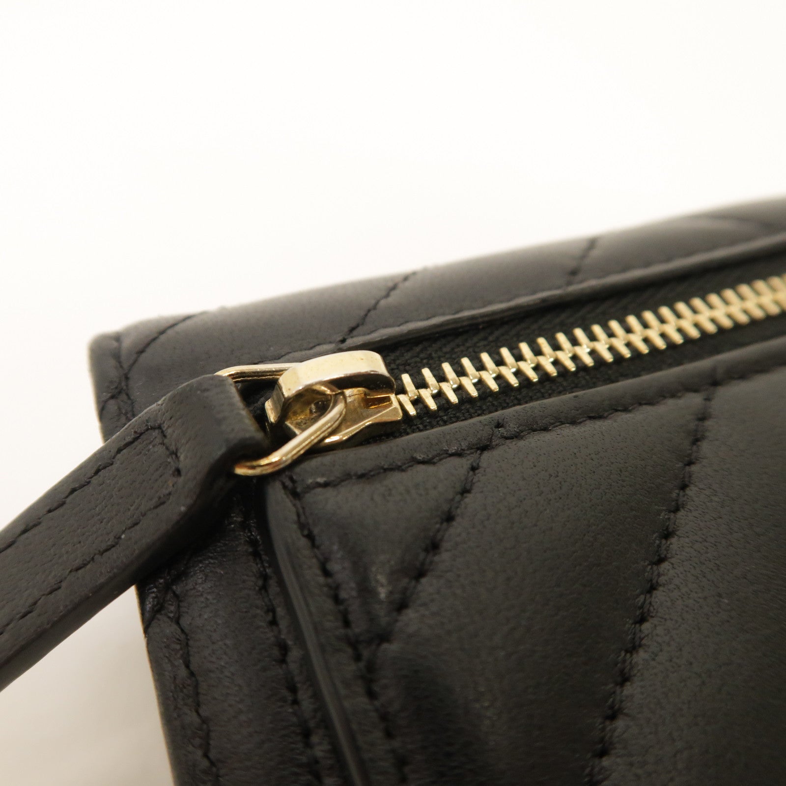 CHANEL 斜紋羊皮皮革Wallet金扣錢包黑色