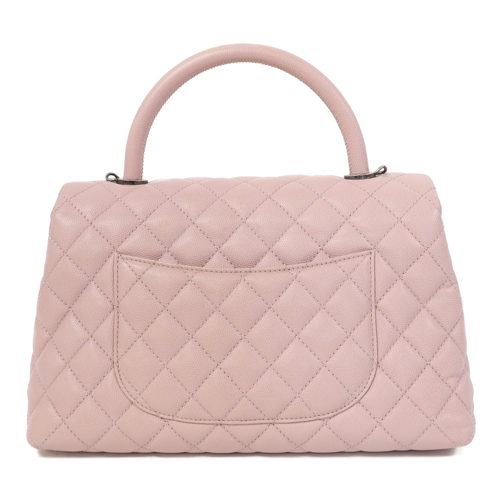 CHANEL 菱格Caviar皮革Coco Handle Chain Shoulder銀扣手挽鏈帶肩背兩用袋粉紅色