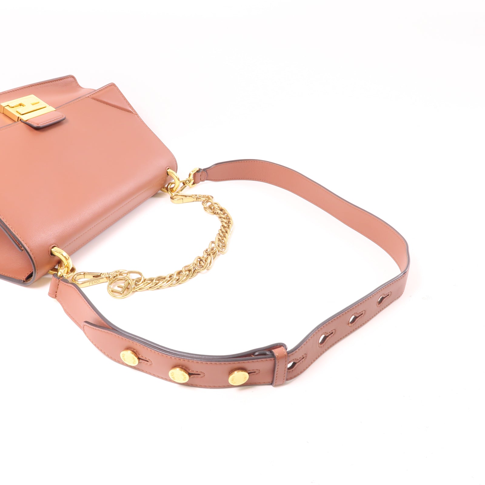 FENDI 牛皮皮革2Way Shoulder金扣手挽肩背兩用袋棕色