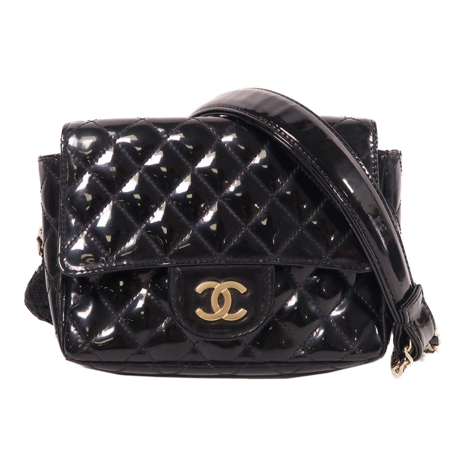 CHANEL 漆皮皮革Chain Shoulder金扣鏈帶肩背袋