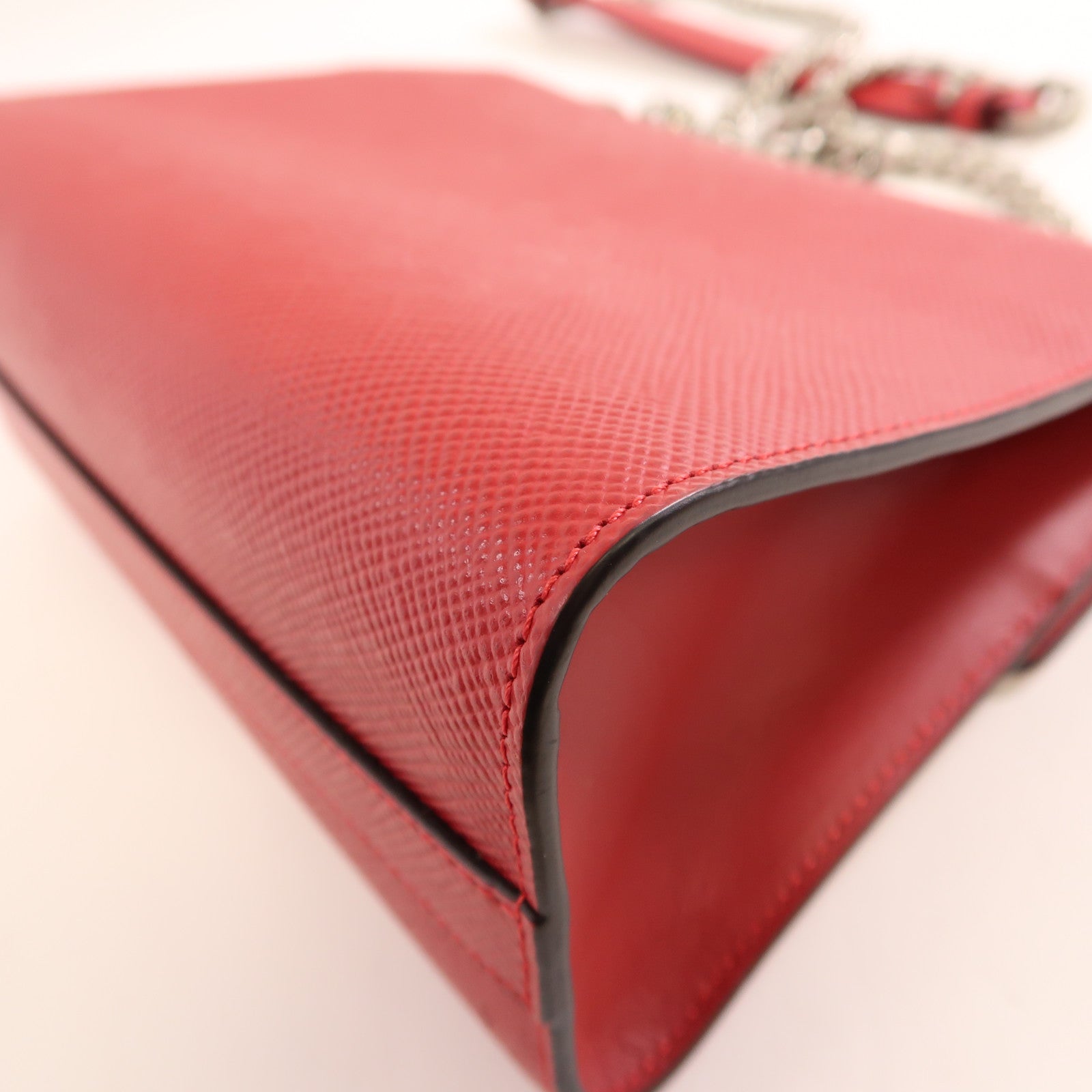 PRADA 牛皮皮革Chain Shoulder Bag銀扣鏈帶肩背袋