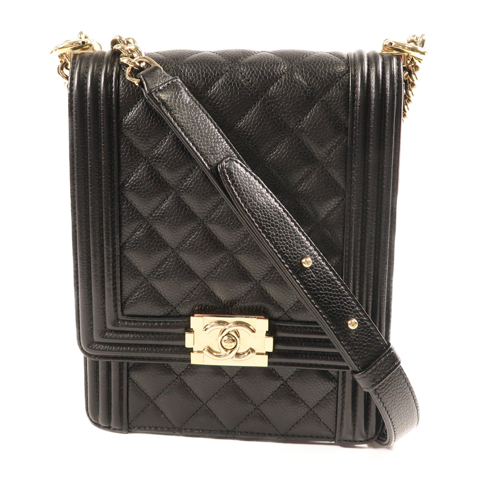 CHANEL 牛皮皮革Le Boy銀扣鏈帶肩背袋