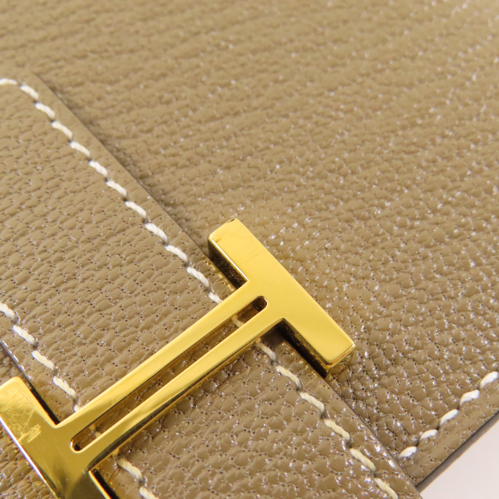 HERMES Chevre皮革Bearn Mini Wallet金扣錢包Etoupe