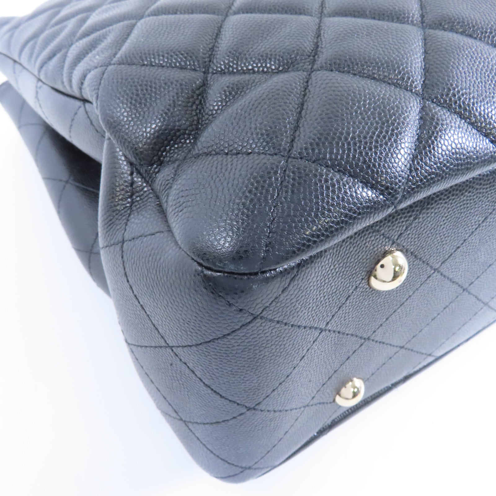 CHANEL 菱格Caviar皮革Chain Shoulder金扣鏈帶肩背袋黑色