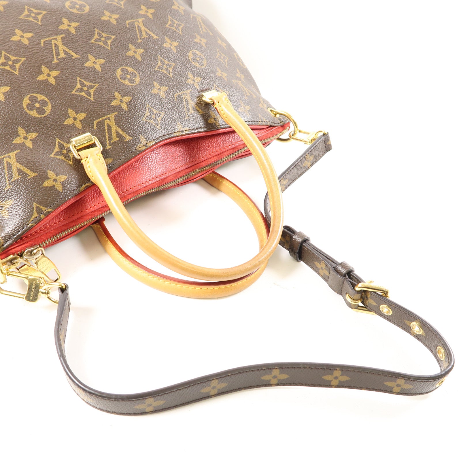 LOUIS VUITTON Monogram Pallas金扣手挽肩背兩用袋棕色/紅色
