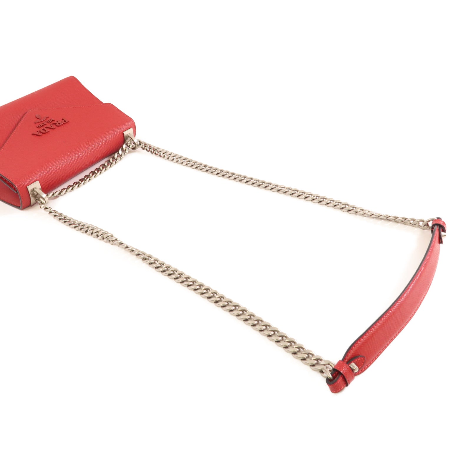 PRADA 牛皮皮革Chain Shoulder Bag銀扣鏈帶肩背袋