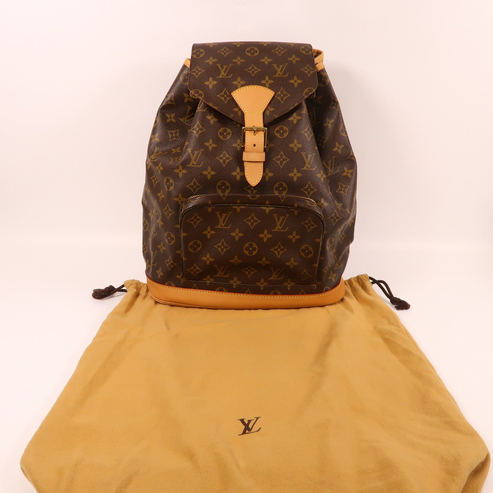LOUIS VUITTON Monogram Montsouris GM金扣背包啡色