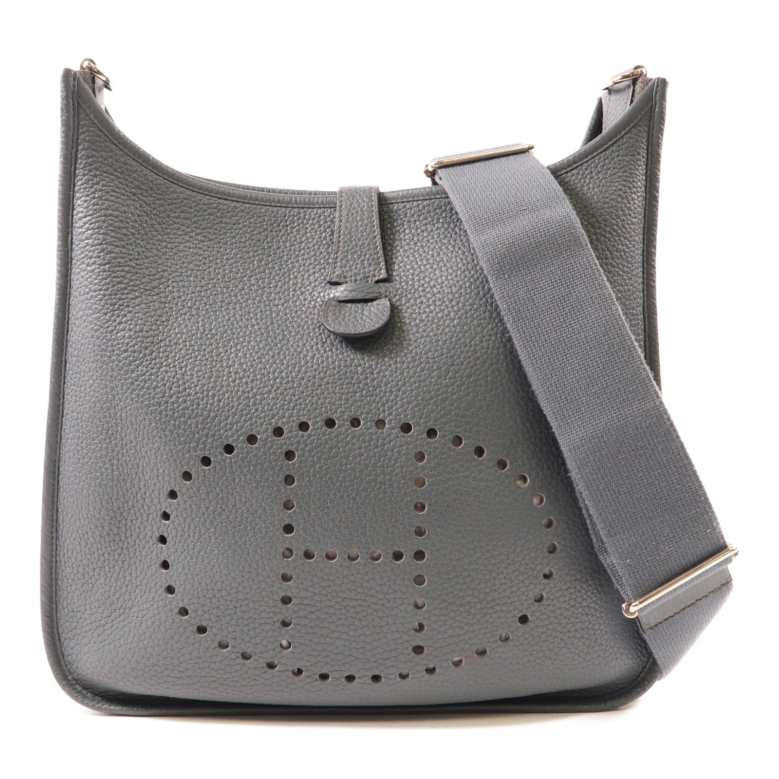 HERMES Clemence皮革銀扣肩背袋Colvert/灰藍色