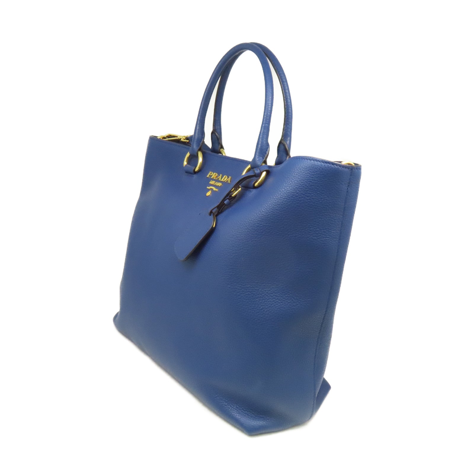 PRADA 【激減優惠】牛皮皮革2Way Shoulder Bag金扣手挽肩背兩用袋藍色