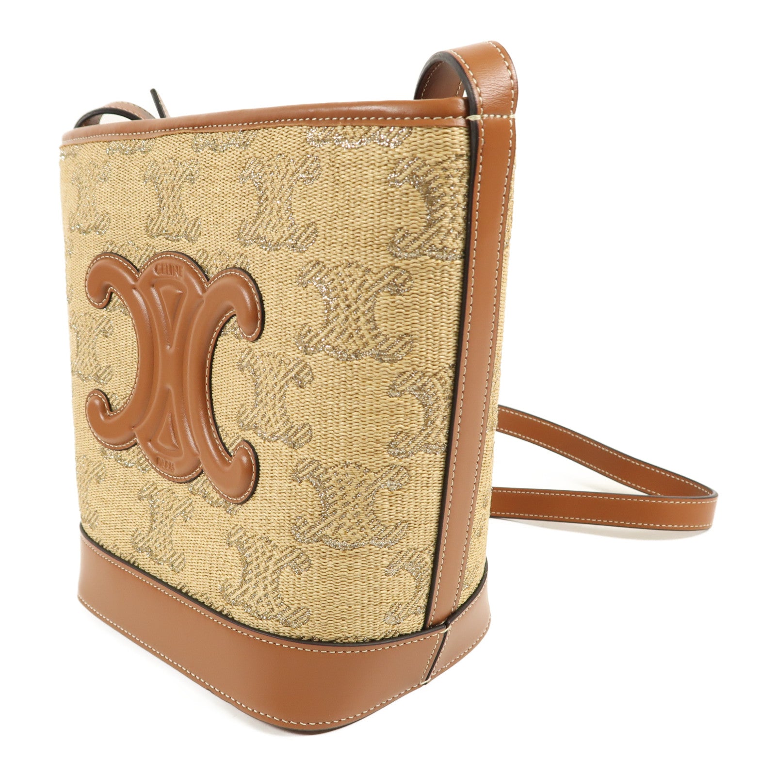 CELINE Raffia Bucket Cuir Triomphe金扣肩背袋