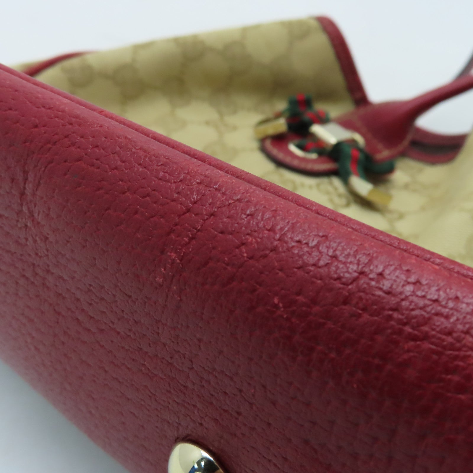 GUCCI 帆布Tote Bag金扣手挽袋紅色/啡色