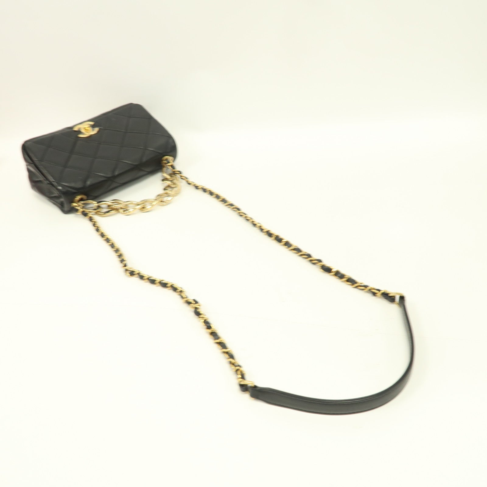 CHANEL 菱格羊皮皮革2 Way Shoulder Bag金扣手挽肩背兩用袋黑色