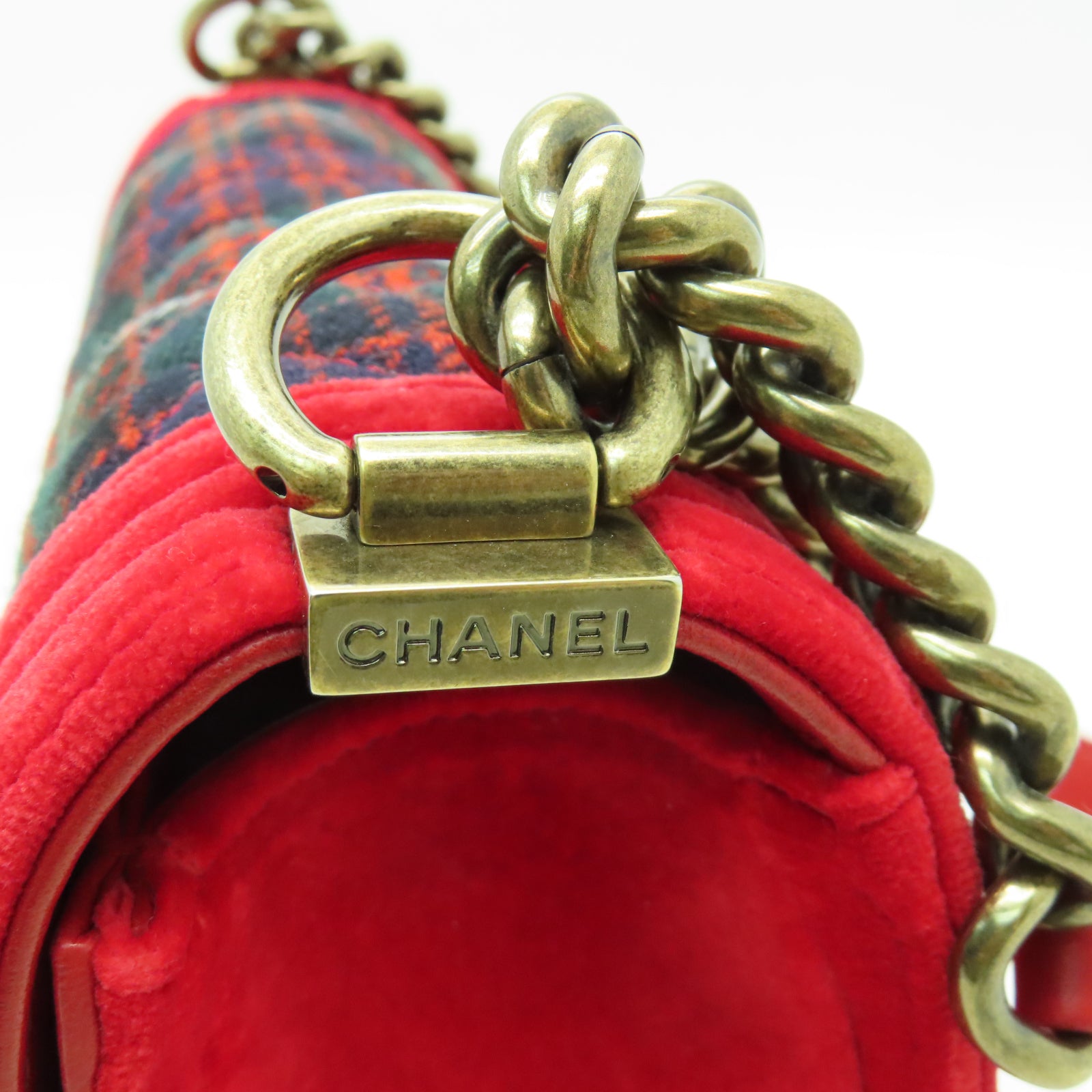 CHANEL **【清倉大減價】菱格帆布/皮革Boy Chanel金扣鏈帶肩背袋紅色/綠色