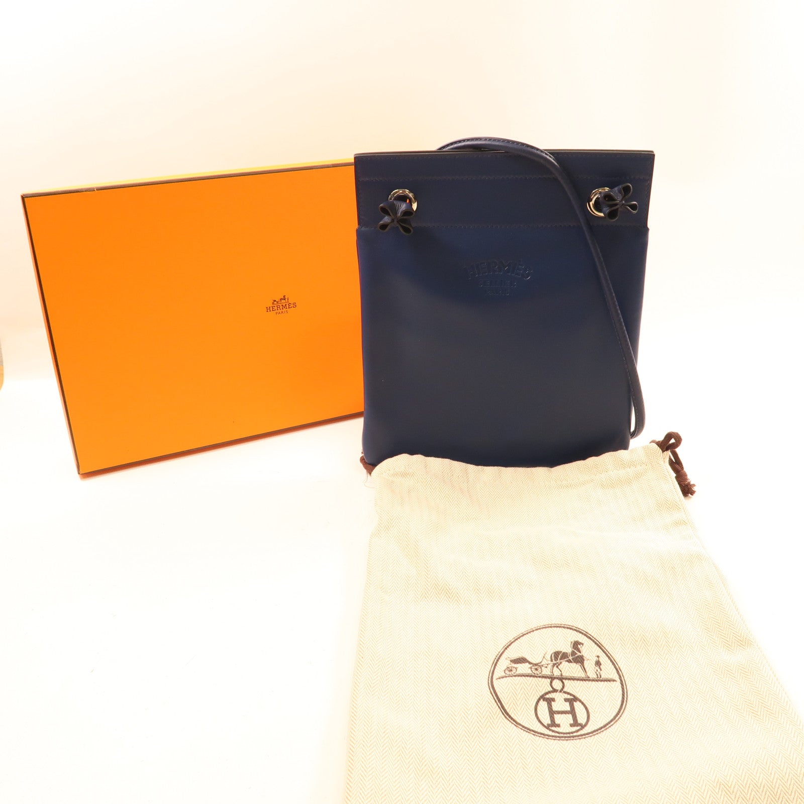 HERMES Swift皮革Aline Mini銀扣肩背袋深邃藍色