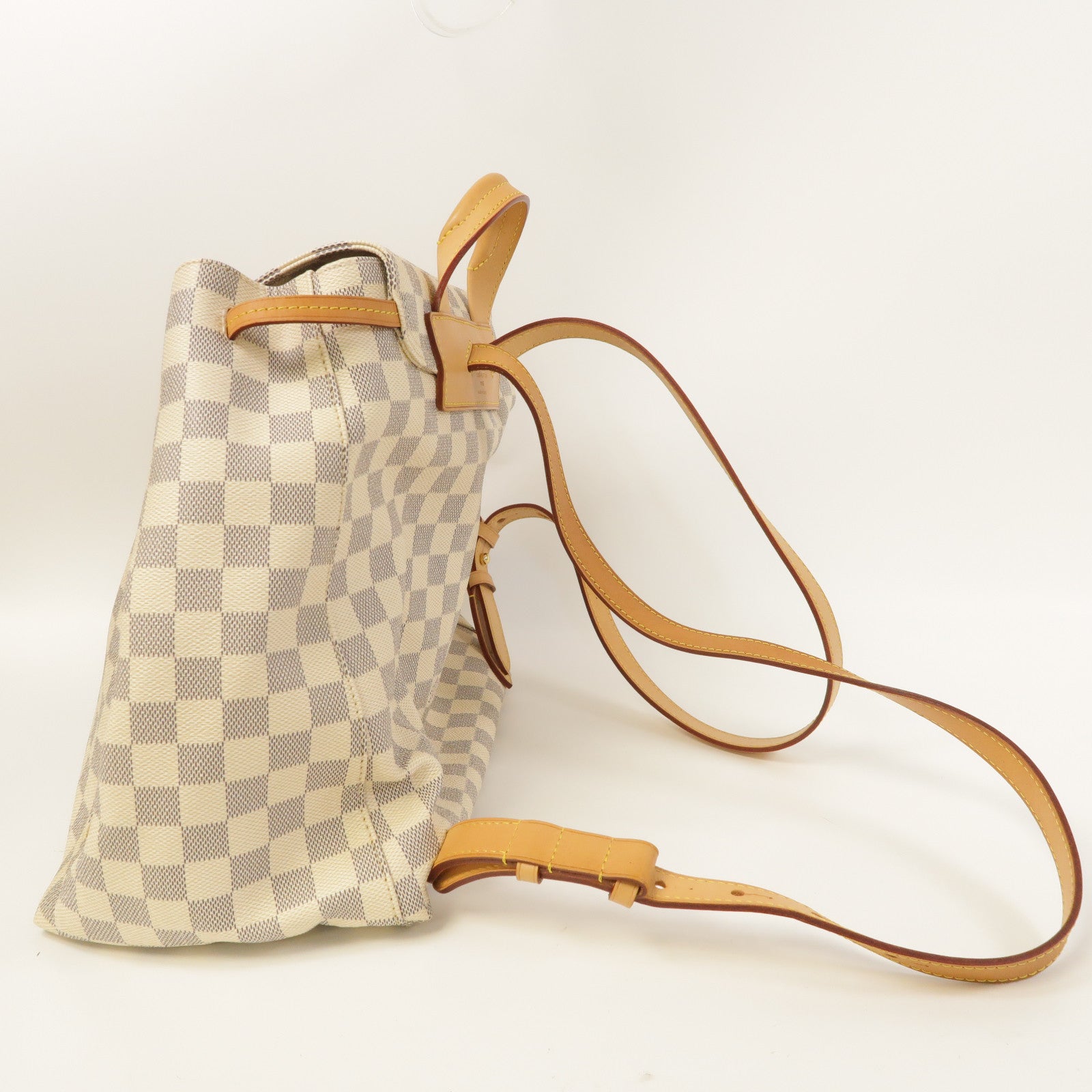 LOUIS VUITTON Damier Azur Sperone金扣背包白色