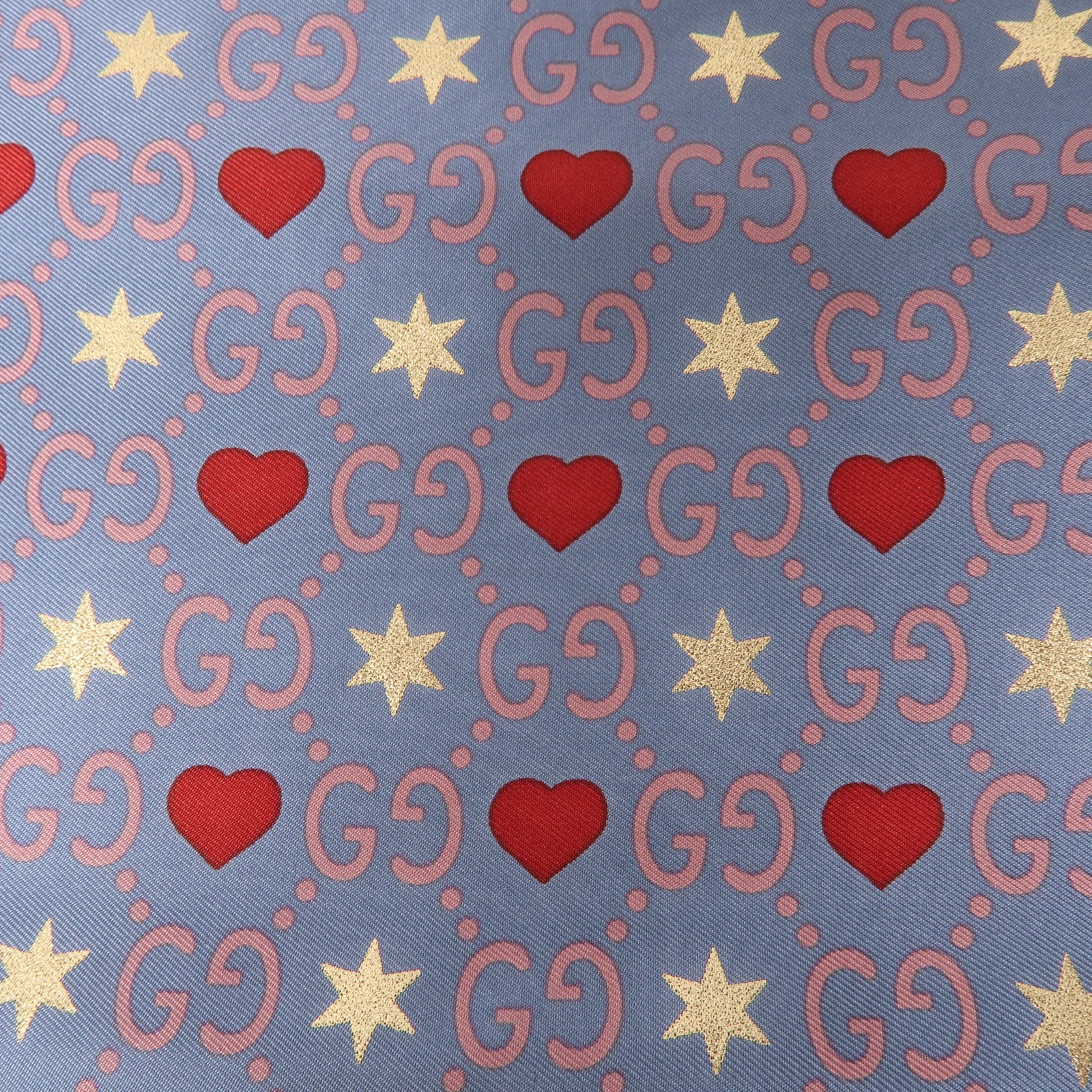 GUCCI 【激減優惠】絲質GG Heart-Print絲巾藍色/粉紅色