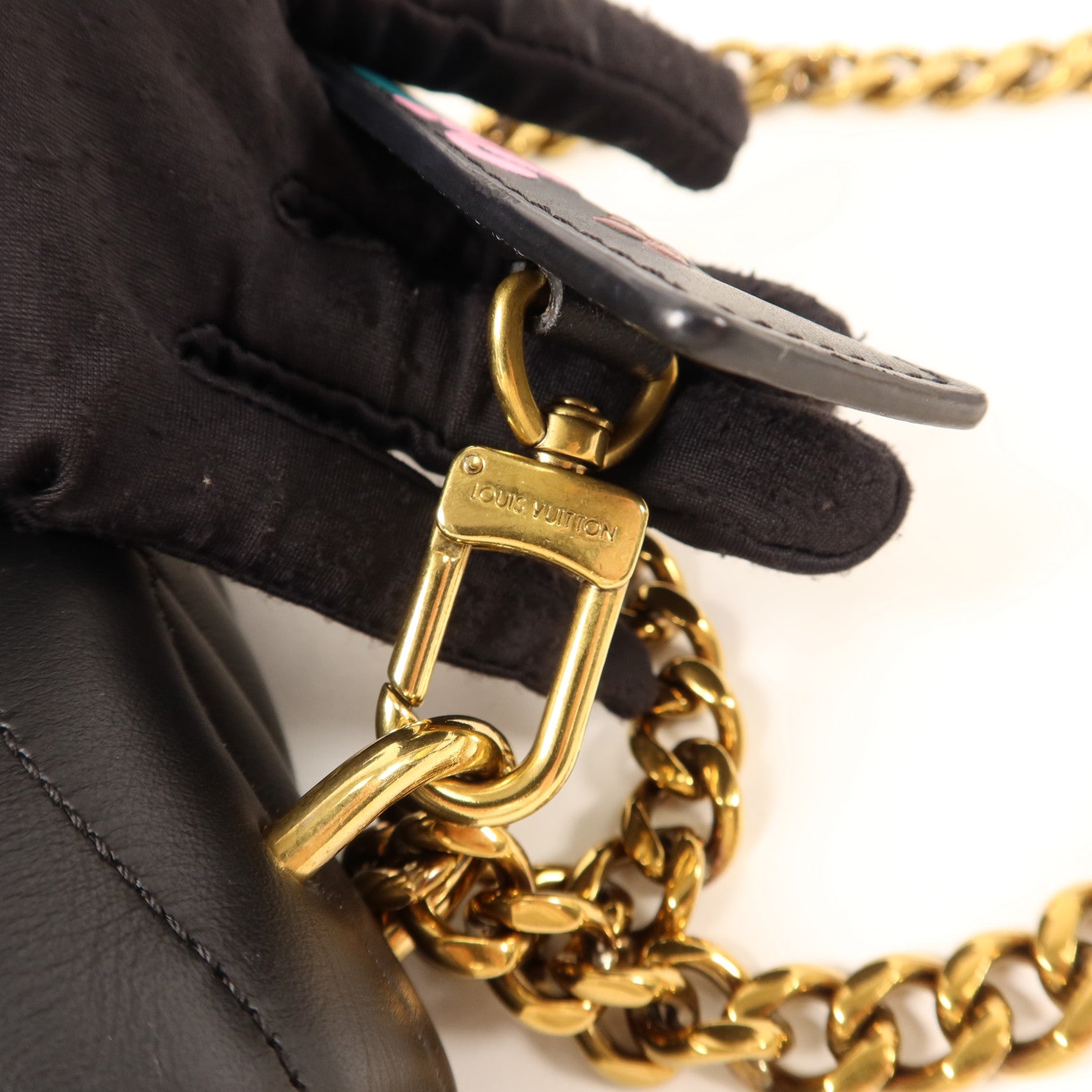 LOUIS VUITTON 牛皮皮革New Wave MM金扣鏈帶手挽肩背兩用袋