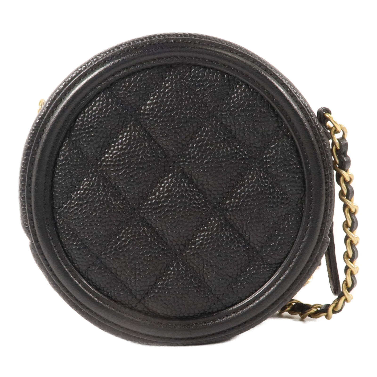 CHANEL 牛皮皮革Round CC Filigree Bag鏈帶肩背袋
