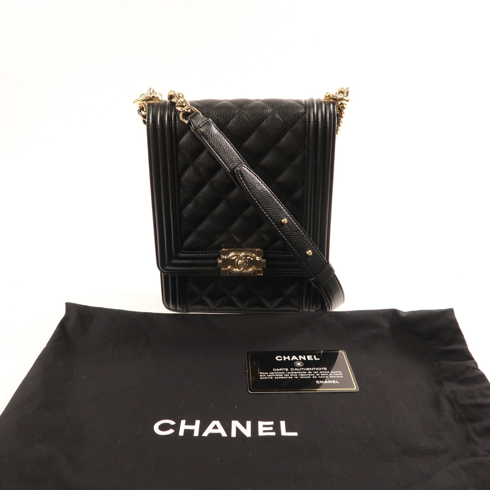 CHANEL 牛皮皮革Le Boy銀扣鏈帶肩背袋