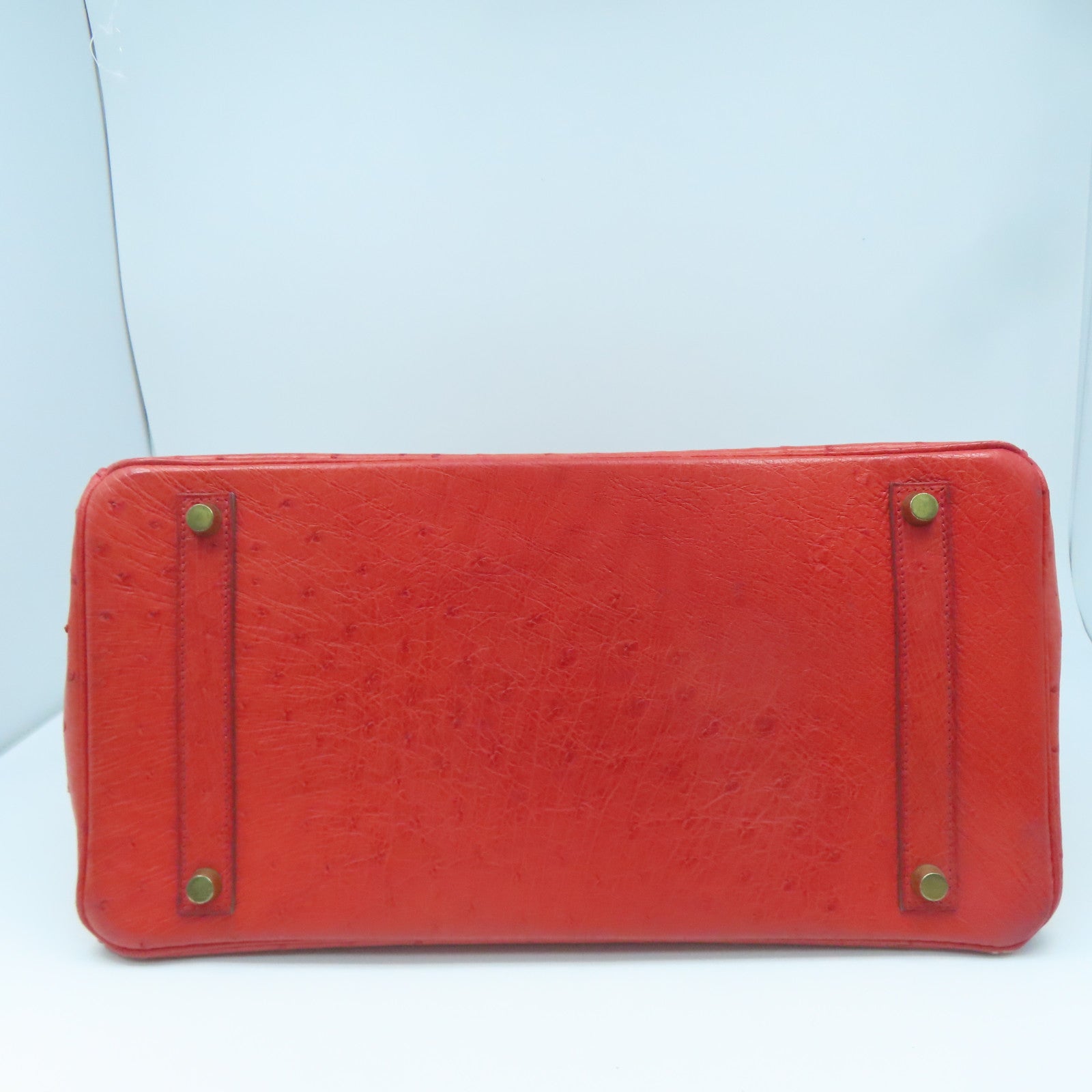 HERMES Ostrich Leather Birkin 35 Gold Buckle Hand Bag Ostrich Red