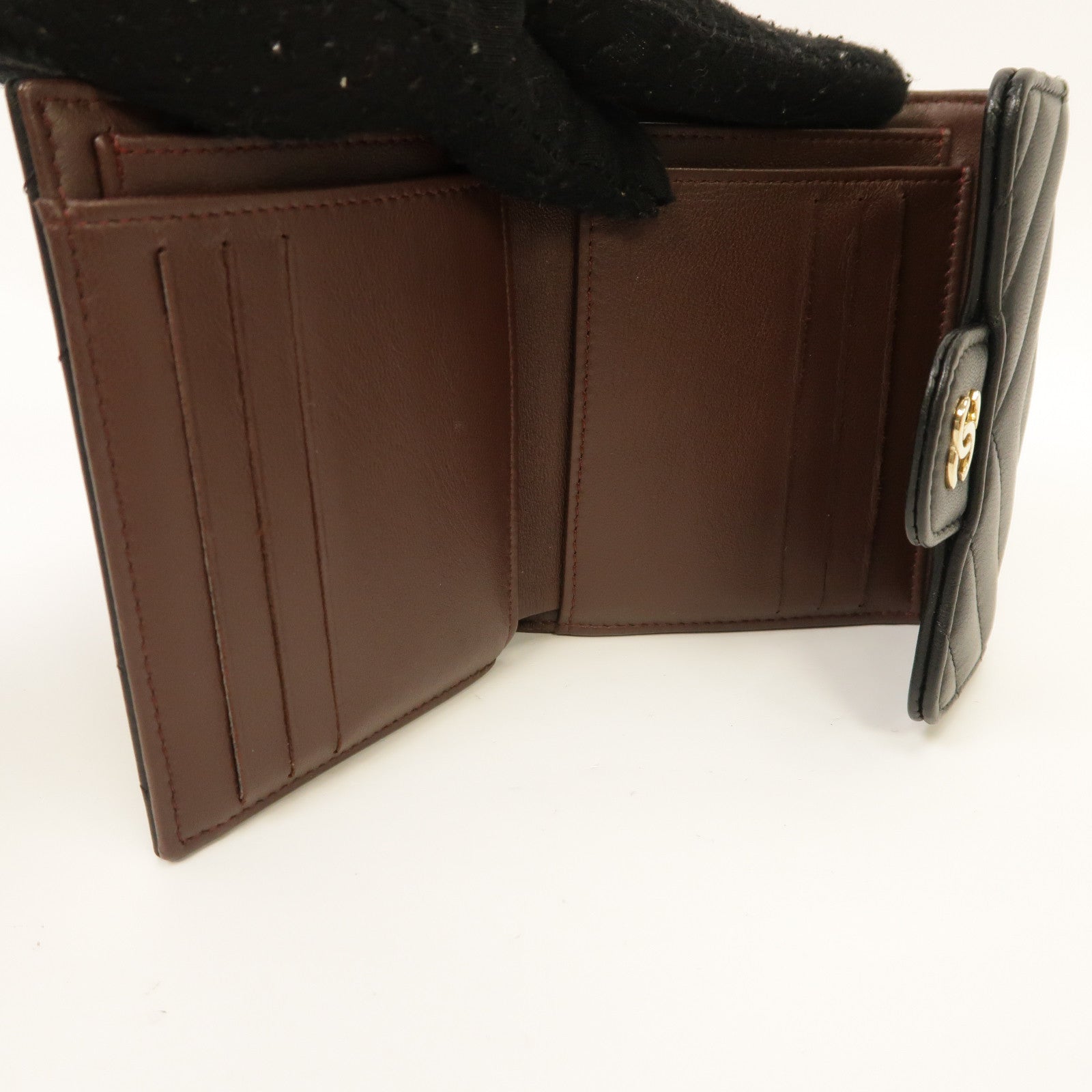CHANEL 斜紋羊皮皮革Wallet金扣錢包黑色