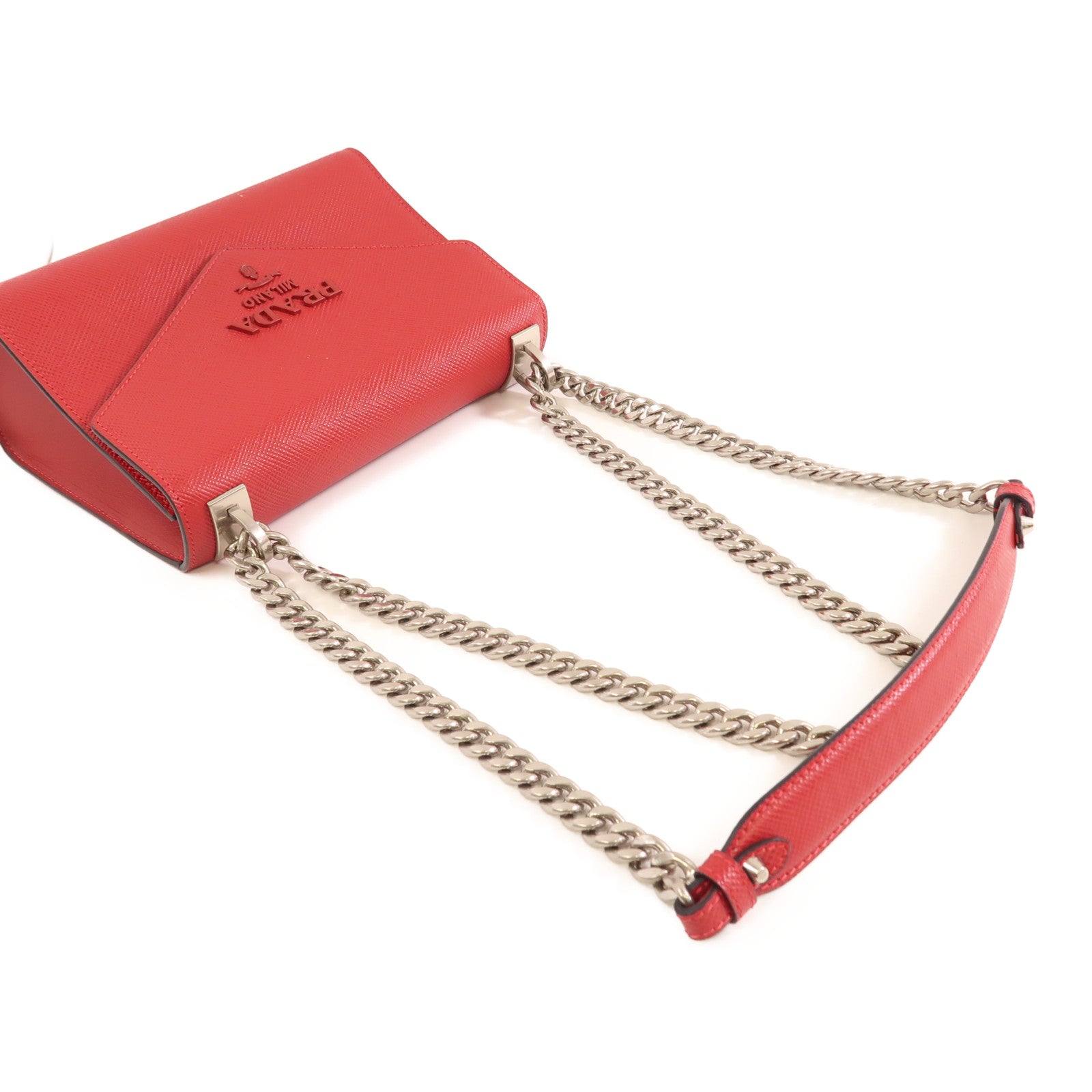 PRADA 牛皮皮革Chain Shoulder Bag銀扣鏈帶肩背袋