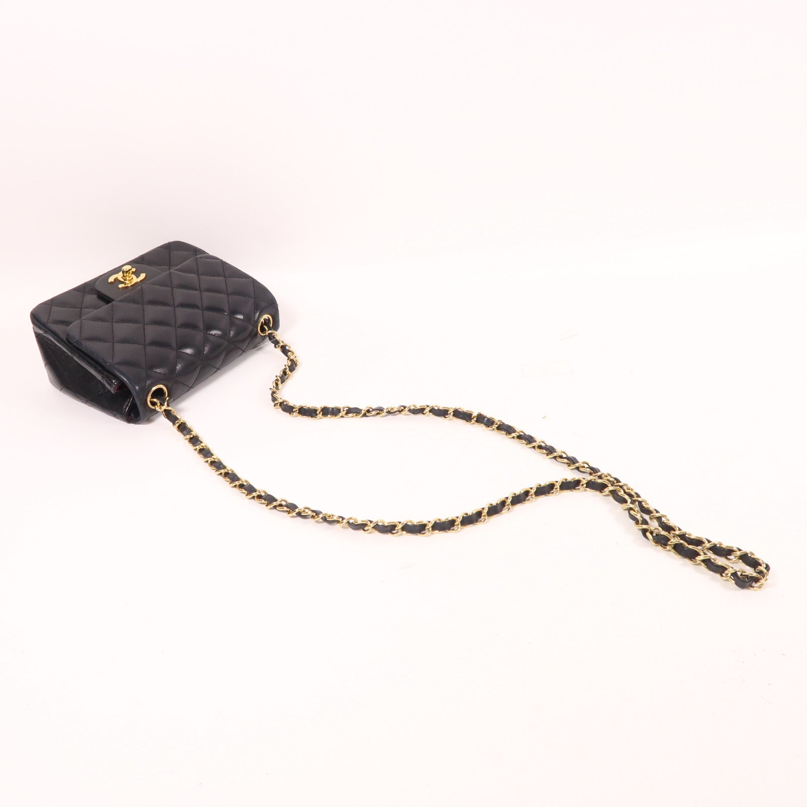 CHANEL 羊皮皮革Mini Classic 17金扣鏈帶肩背袋