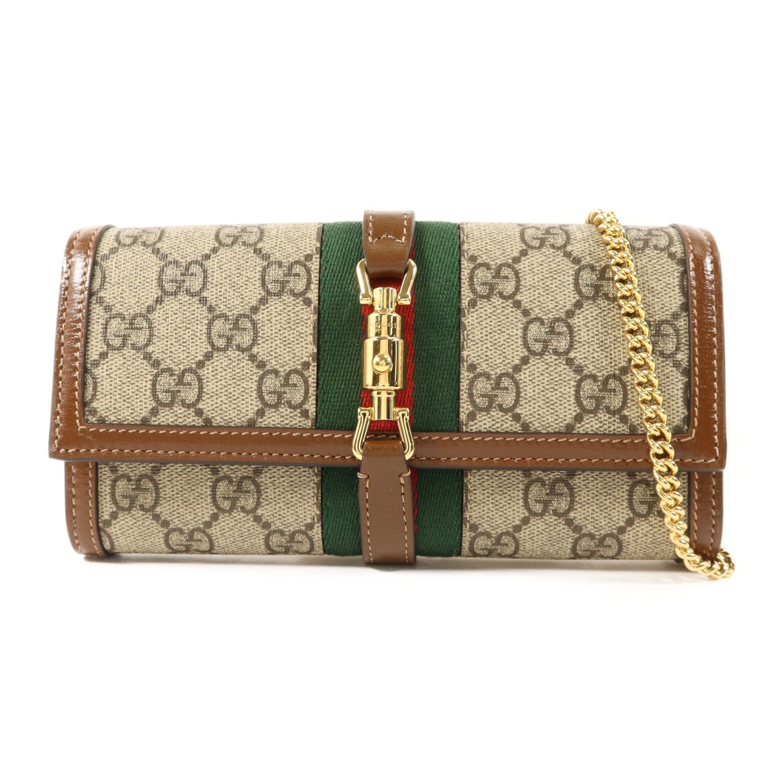 GUCCI 塗層帆布Jackie 1961 Chain Wallet金扣鏈帶肩背袋