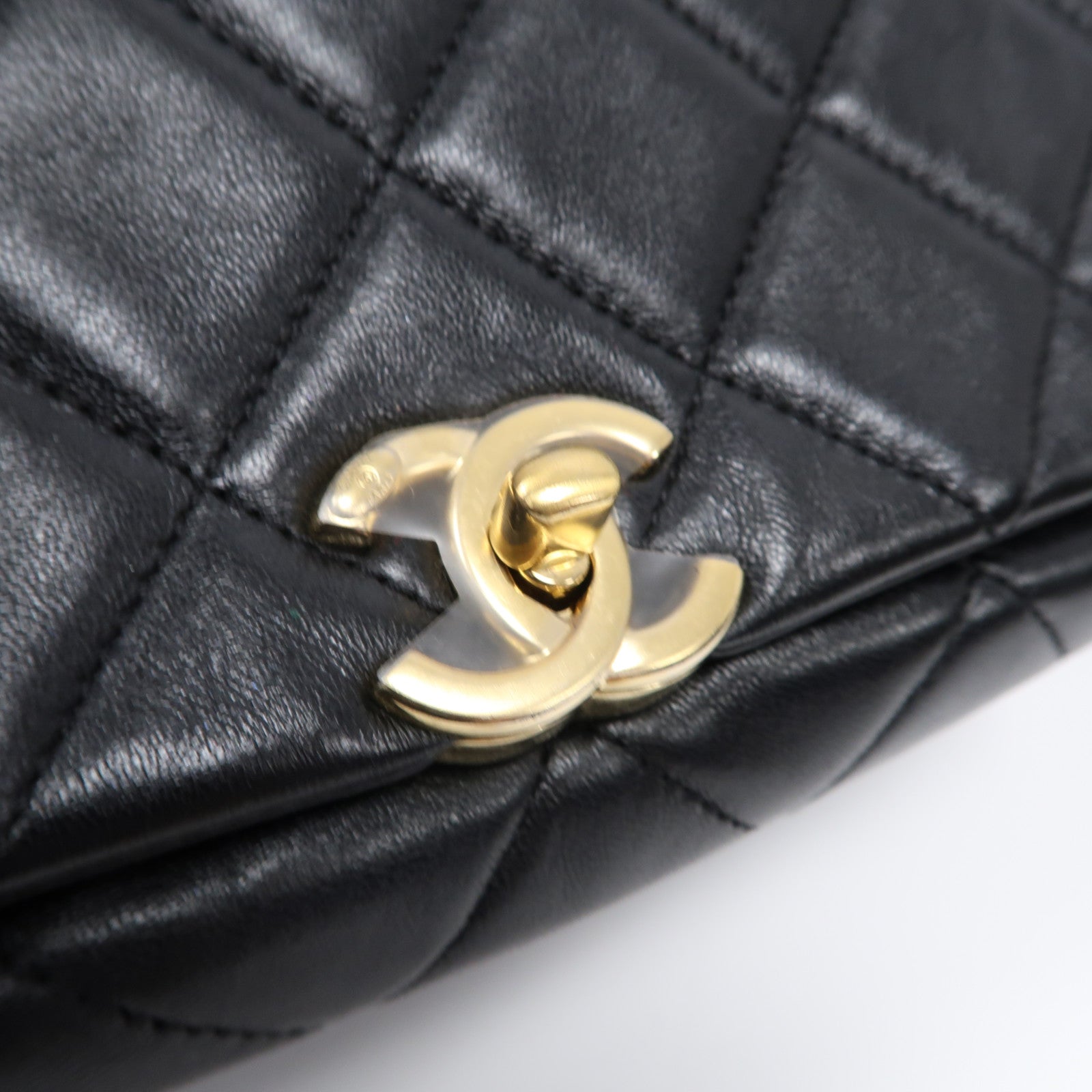 CHANEL 菱格羊皮皮革2 Way Shoulder Bag金扣手挽肩背兩用袋黑色