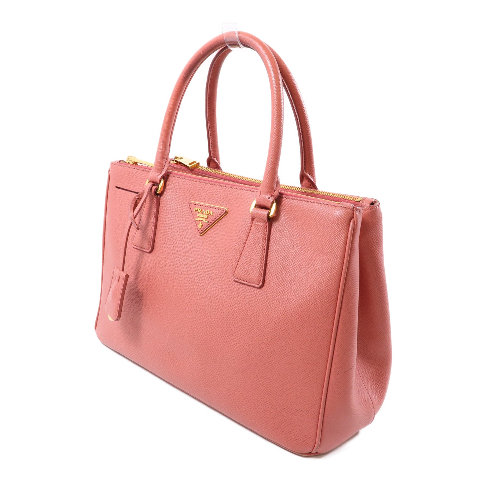 PRADA Saffiano皮革Galleria Medium金扣手挽肩背兩用袋粉紅色