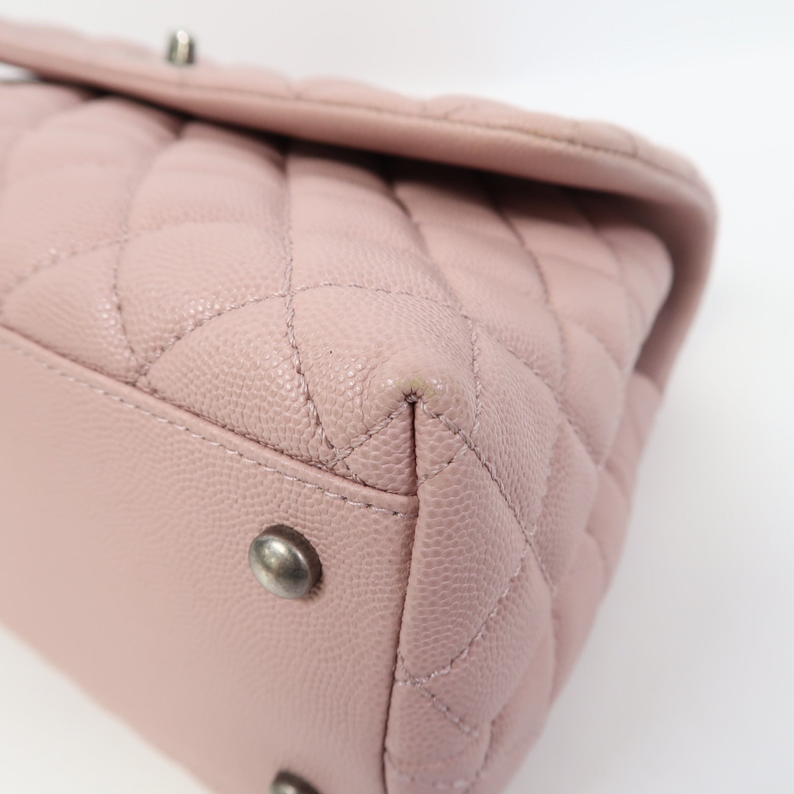 CHANEL 菱格Caviar皮革Coco Handle Chain Shoulder銀扣手挽鏈帶肩背兩用袋粉紅色