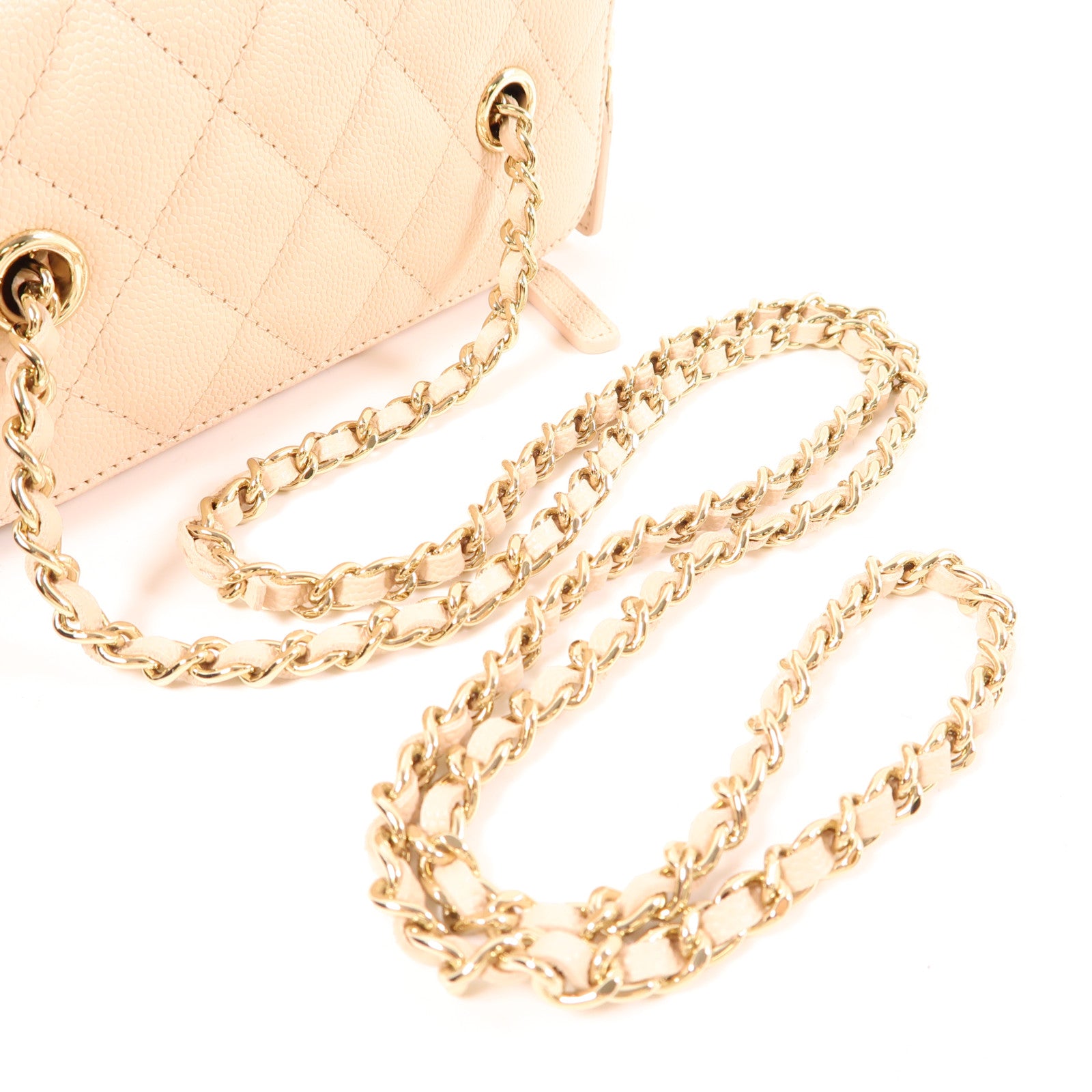 CHANEL 牛皮皮革Vanity Case金扣鏈帶肩背袋粉紅色