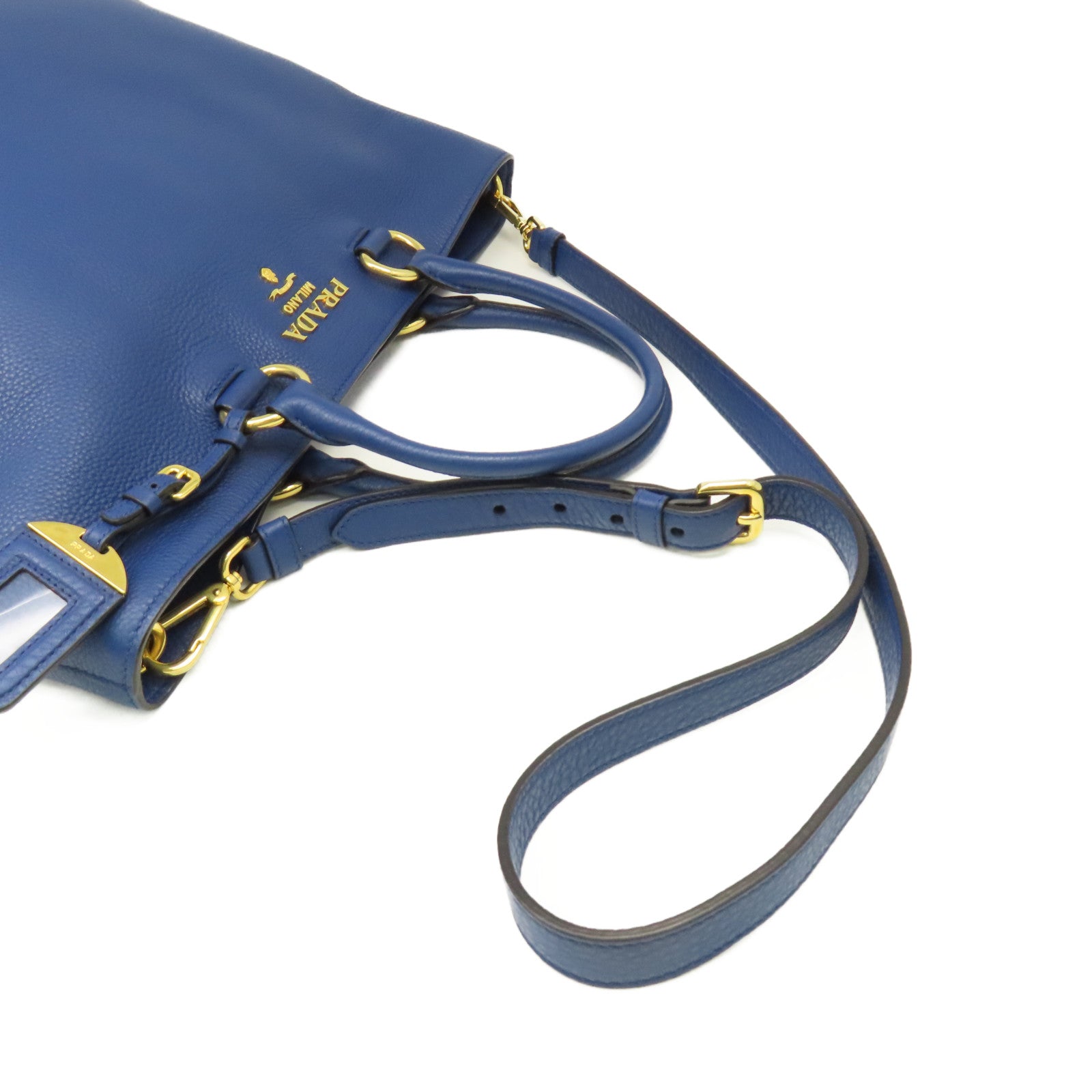 PRADA 【激減優惠】牛皮皮革2Way Shoulder Bag金扣手挽肩背兩用袋藍色