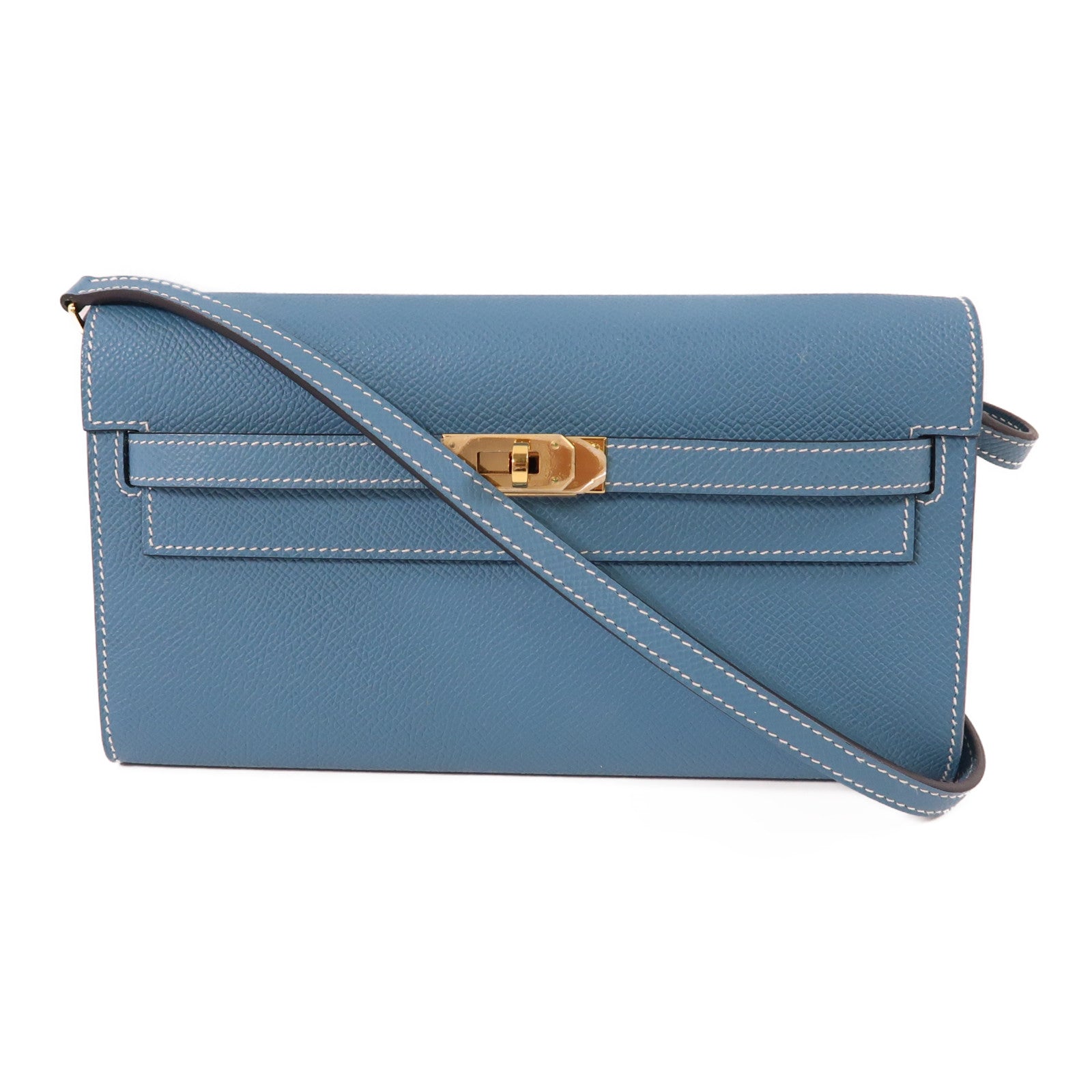 HERMES Epsom皮革Kelly To Go金扣肩背袋75 Bleu Jean/牛仔藍