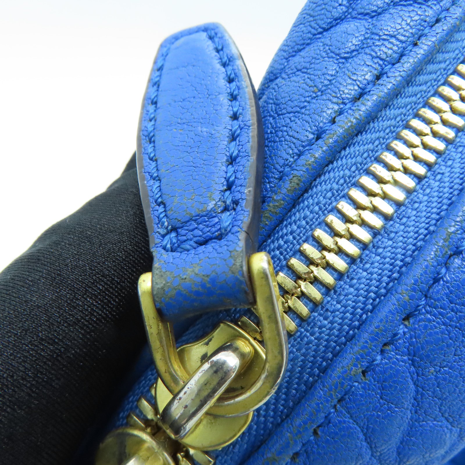 MCM Cowhide Leather 2way Shoulder Bag Gold Buckle Handle Shoulder Bag Blue