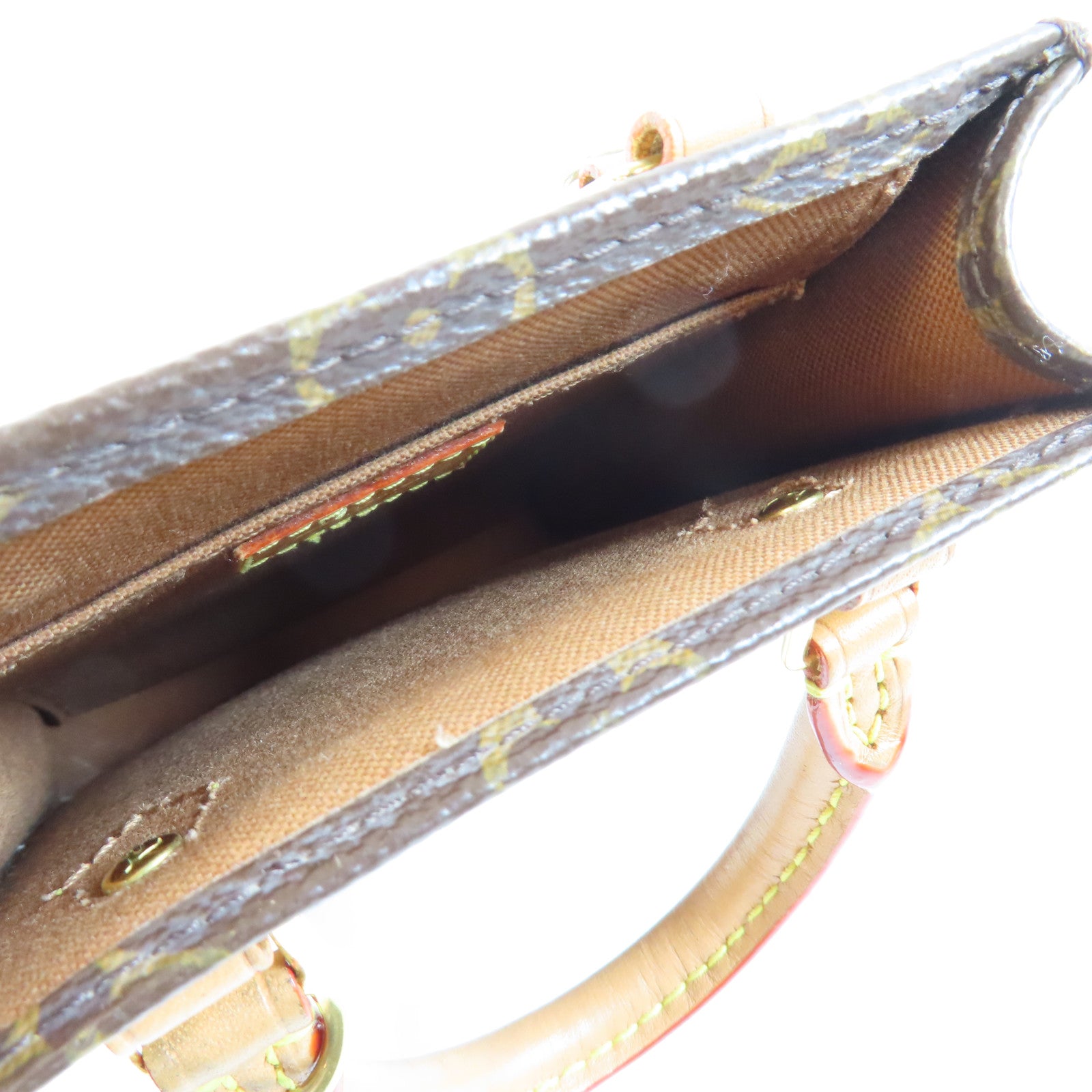 LOUIS VUITTON Monogram Petit Sac Plat金扣手挽肩背兩用袋棕色