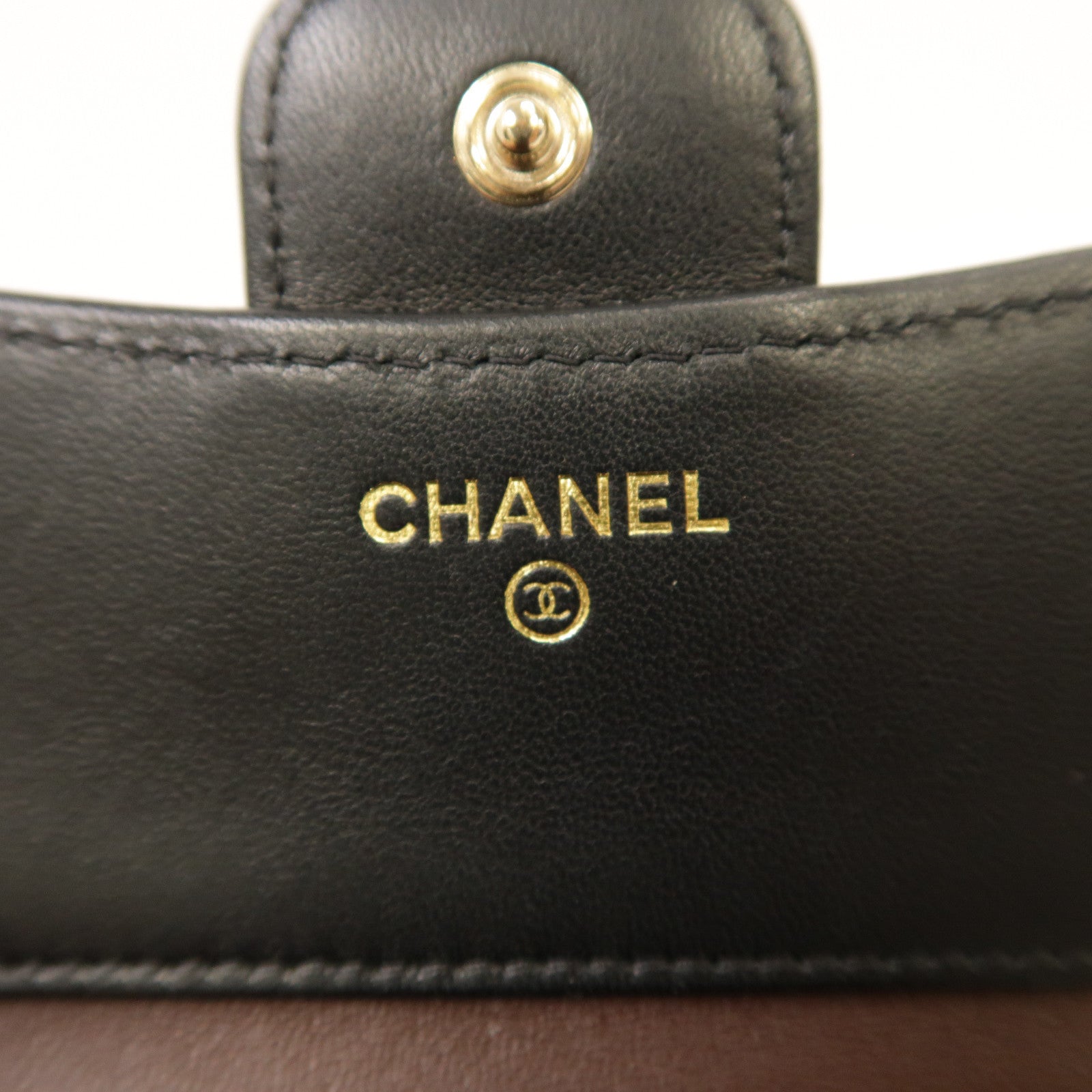 CHANEL 斜紋羊皮皮革Wallet金扣錢包黑色