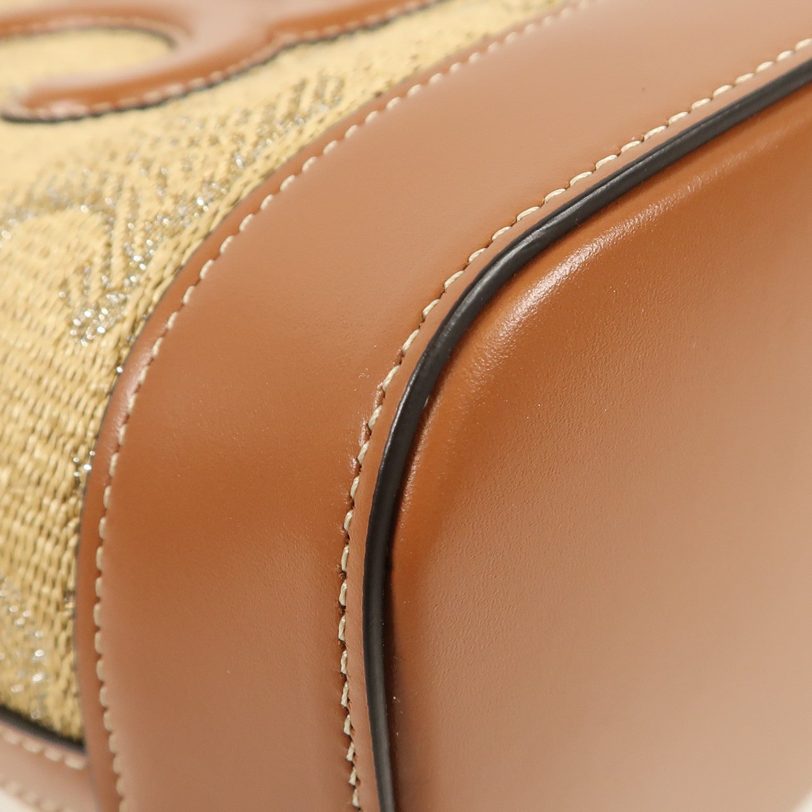 CELINE Raffia Bucket Cuir Triomphe金扣肩背袋