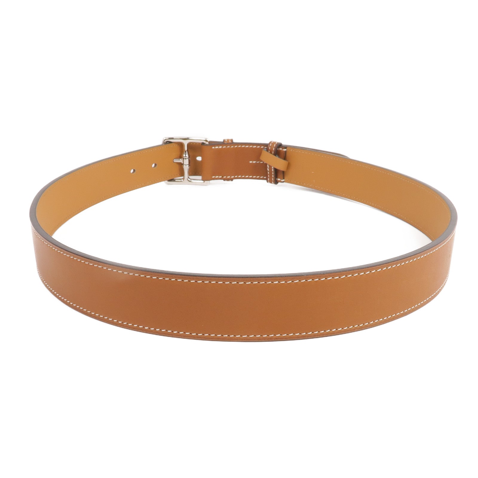 HERMES Barenia皮革Etriviere 32 Belt銀扣皮帶Gold