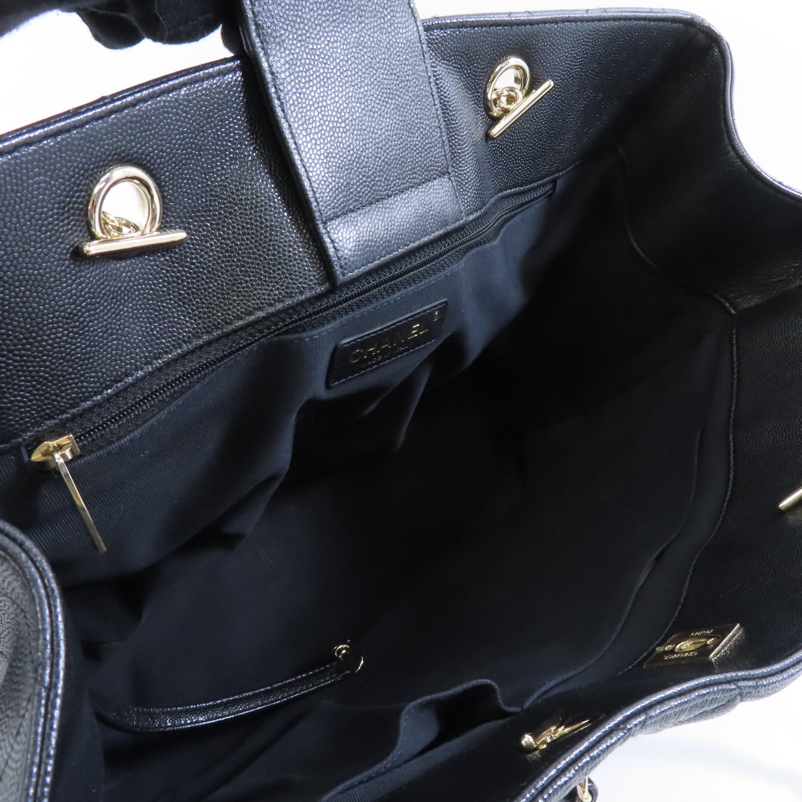 CHANEL 菱格Caviar皮革Chain Shoulder金扣鏈帶肩背袋黑色