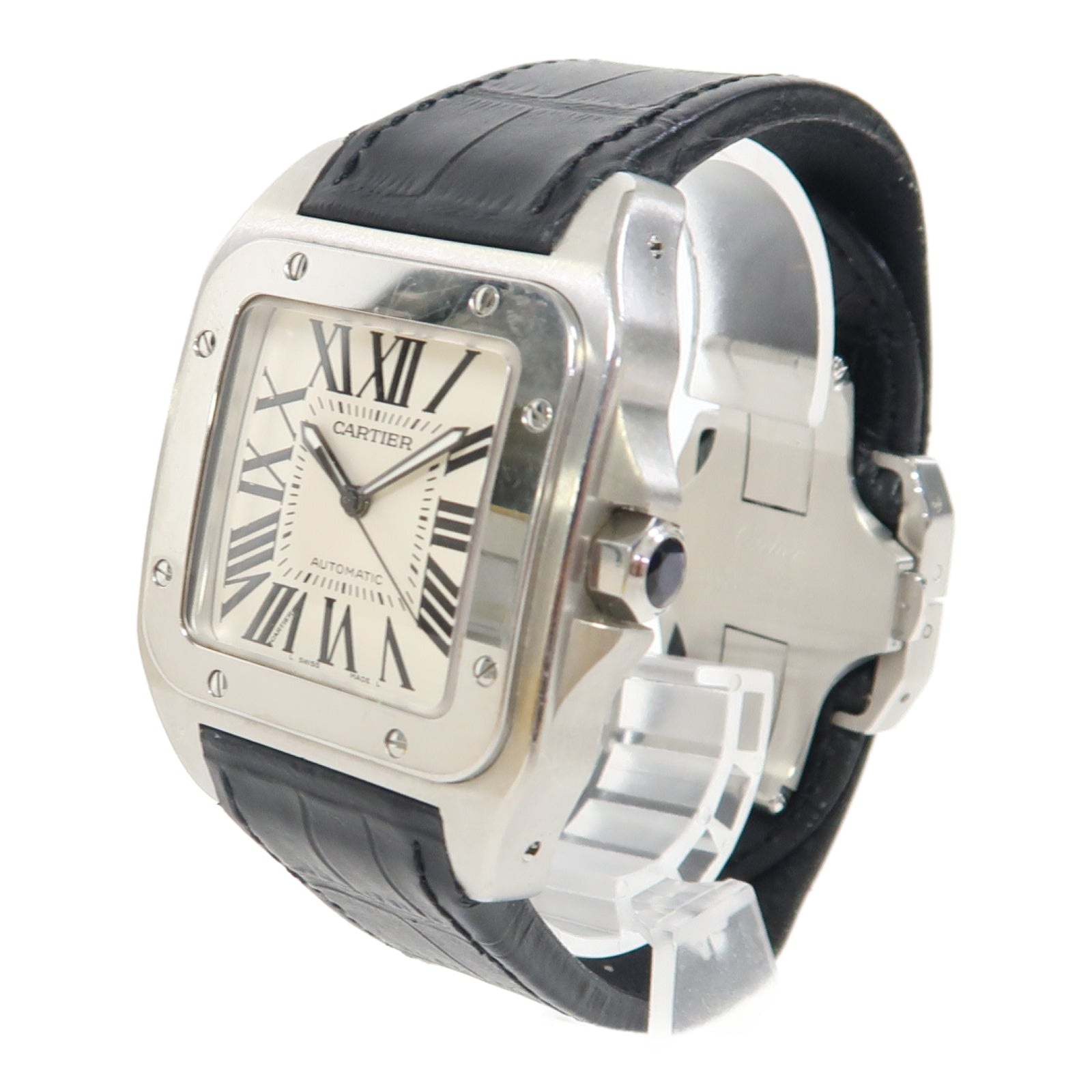 CARTIER Santos 100不鏽鋼手錶自動機芯銀色