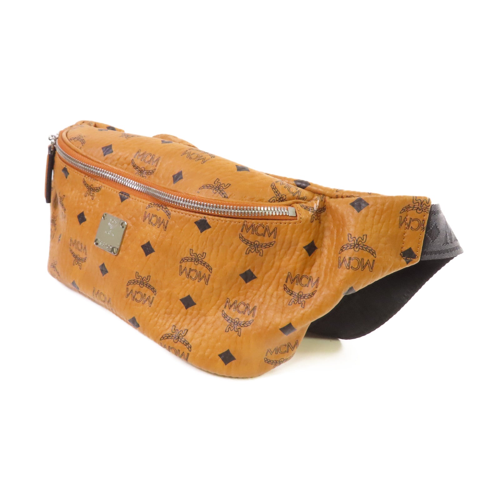MCM 【激減優惠】塗層帆布Waist Bag銀扣腰包啡色